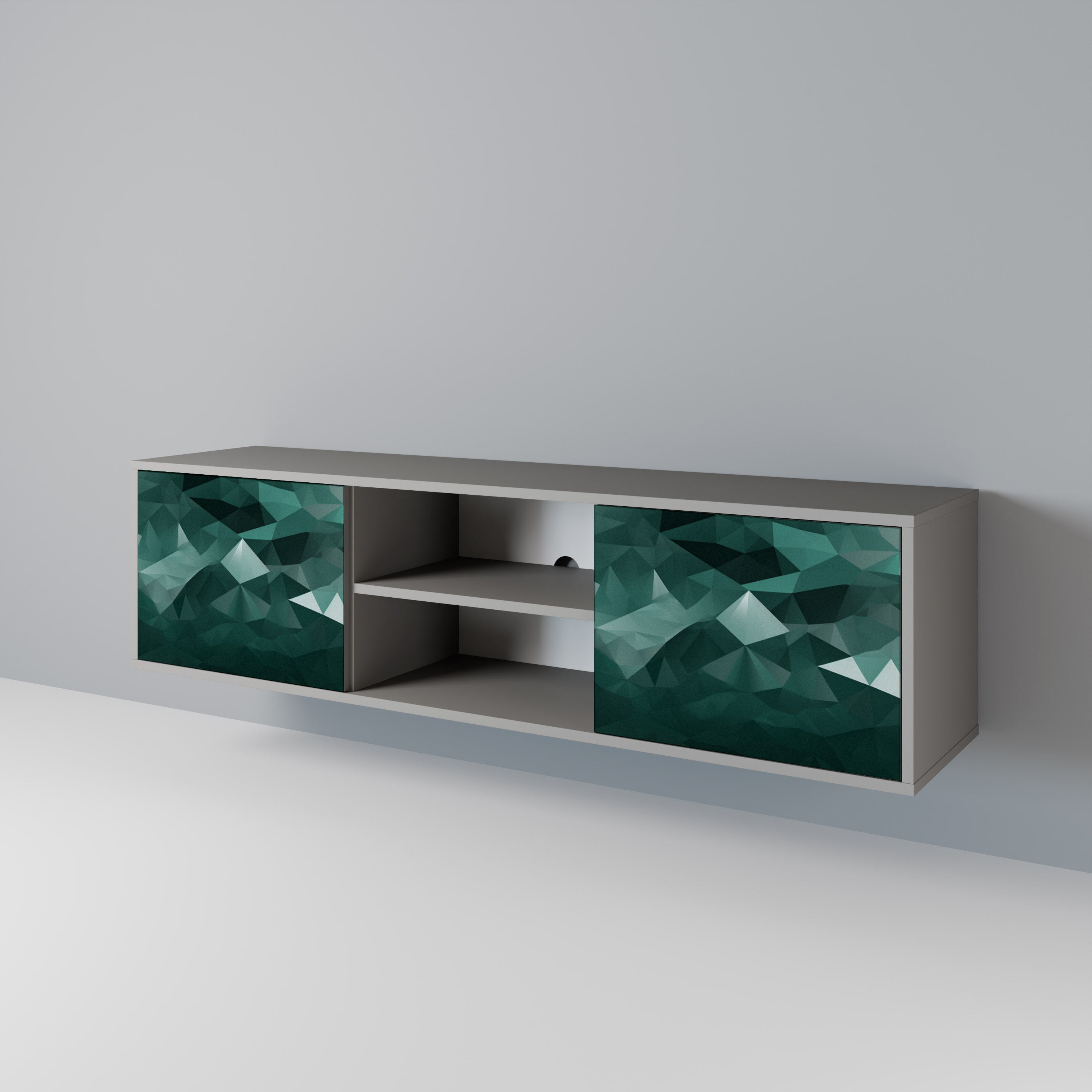 POLYGONAL FLOATING 2-Door TV Stand in Grey Finish
