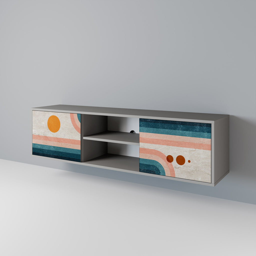 TWO HALVES 2-Door TV Stand in Grey Finish