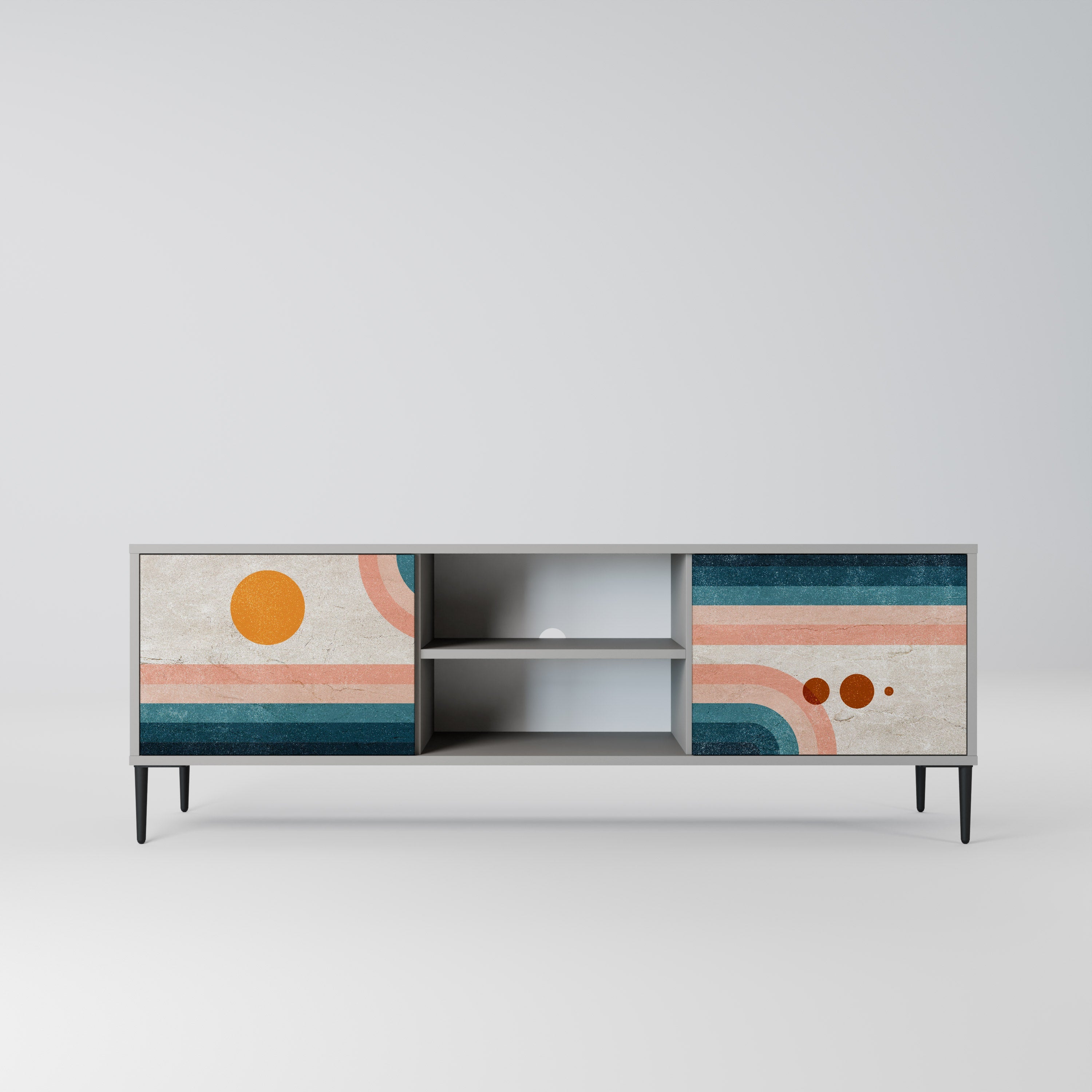 TWO HALVES 2-Door TV Stand in Grey Finish