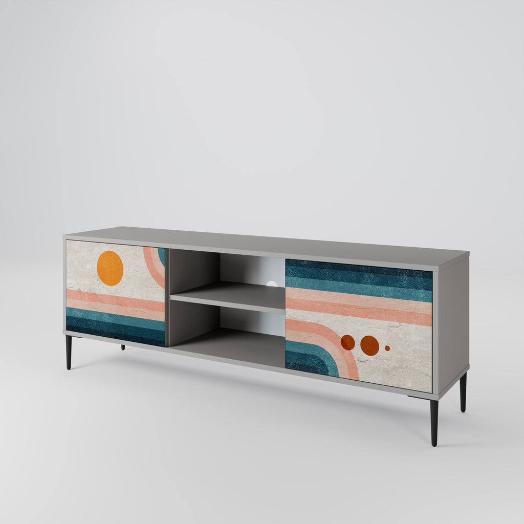 TWO HALVES 2-Door TV Stand in Grey Finish