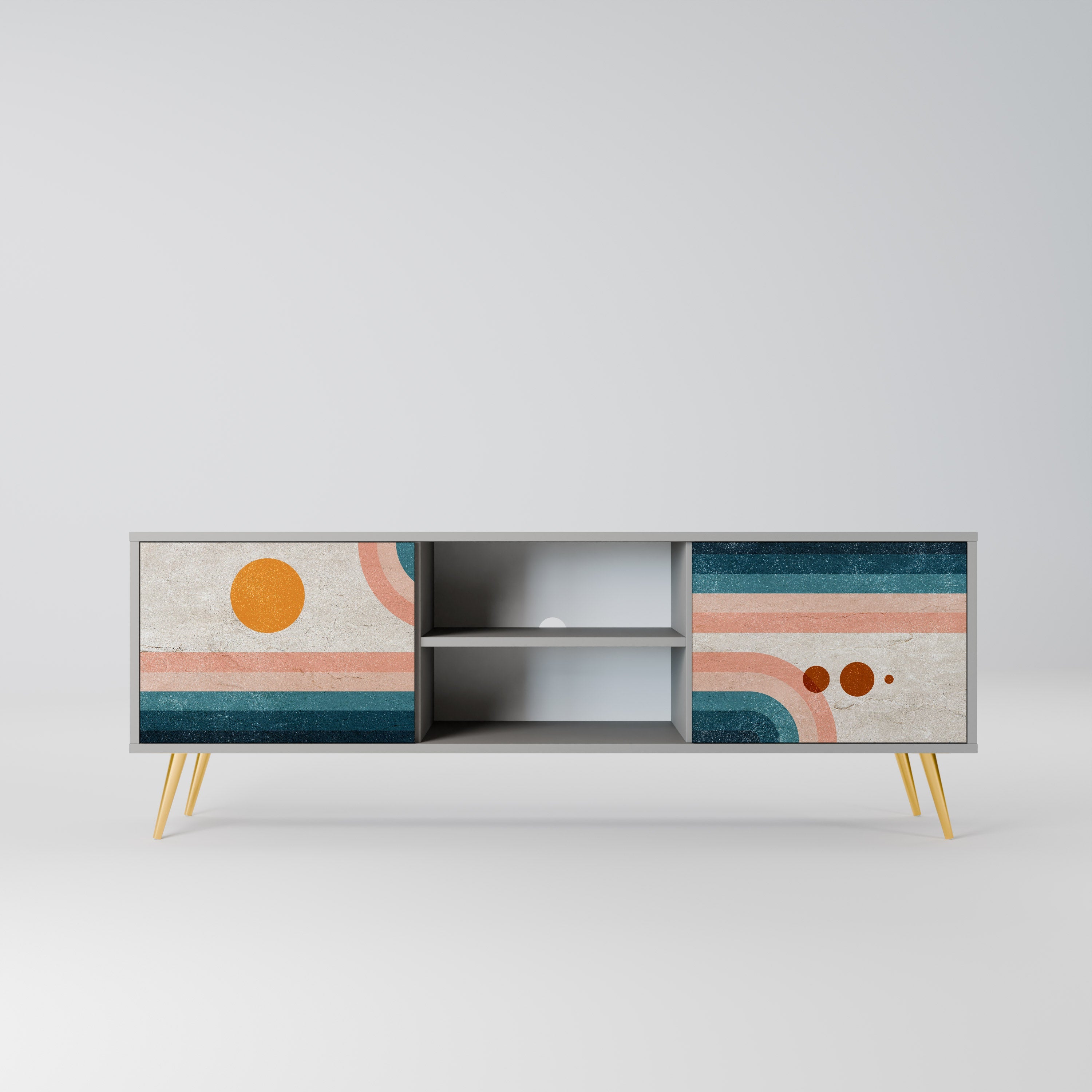 TWO HALVES 2-Door TV Stand in Grey Finish