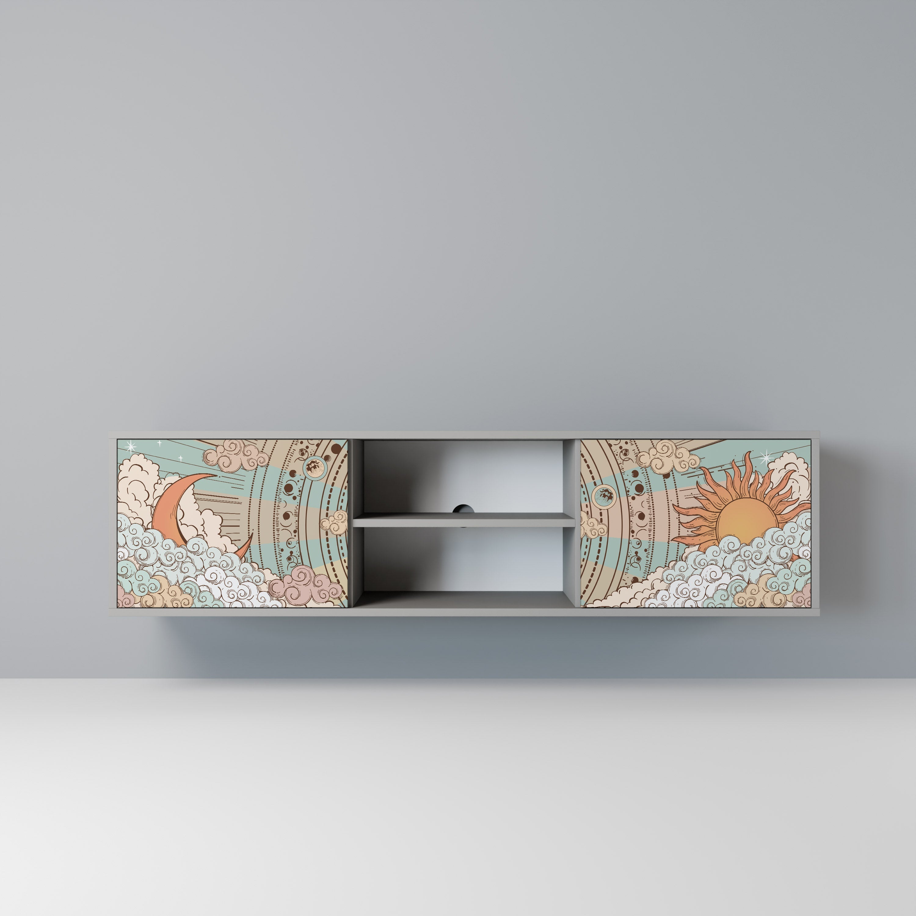 MYSTICAL STRUCTURE 2-Door TV Stand in Grey Finish