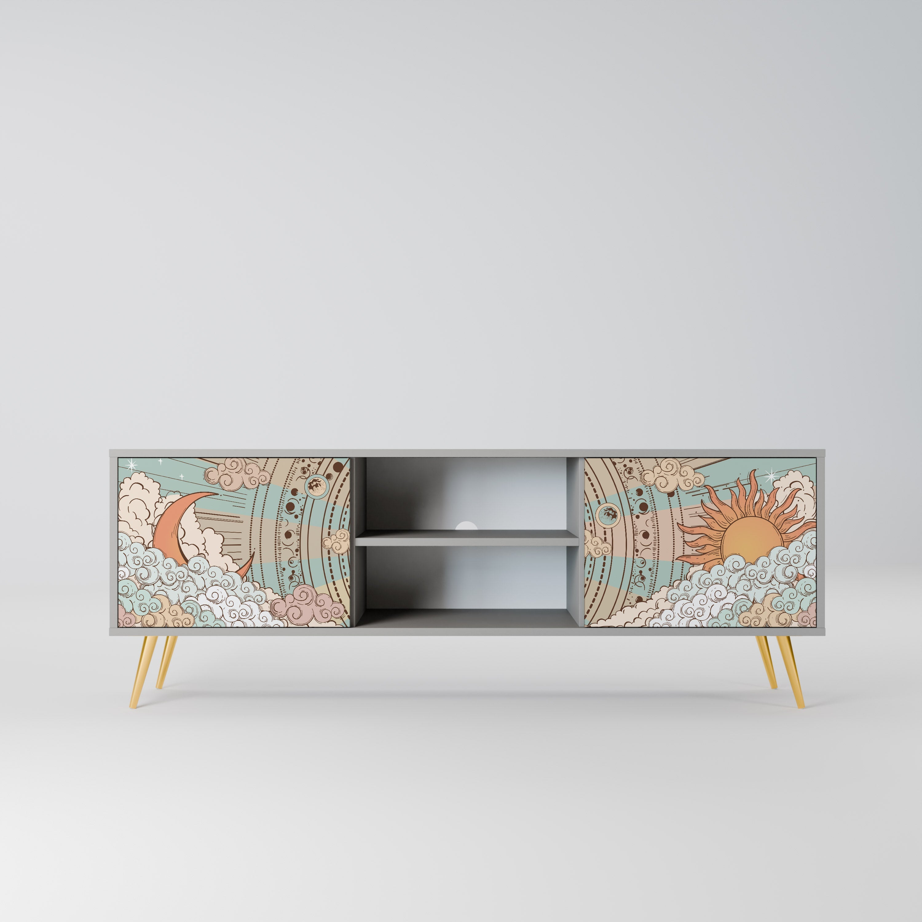 MYSTICAL STRUCTURE 2-Door TV Stand in Grey Finish