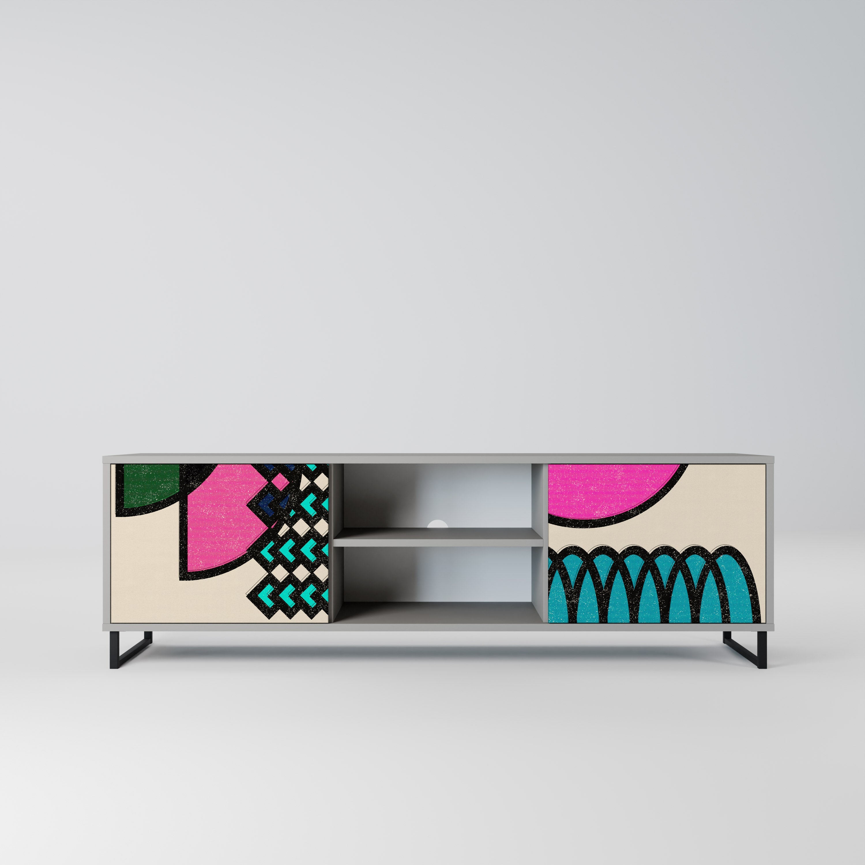 GEOMETRIC RHAPSODY 2-Door TV Stand in Grey Finish