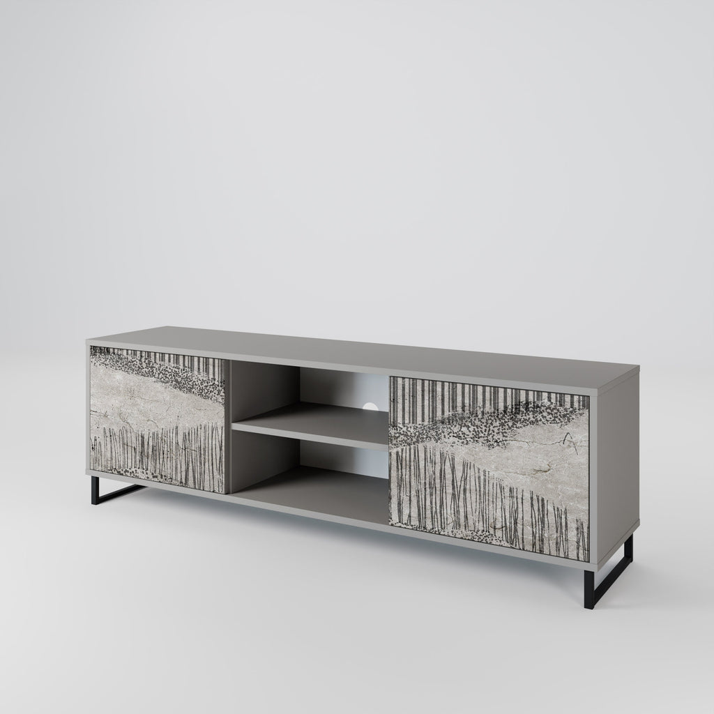 GRAIN LINES 2-Door TV Stand in Grey Finish