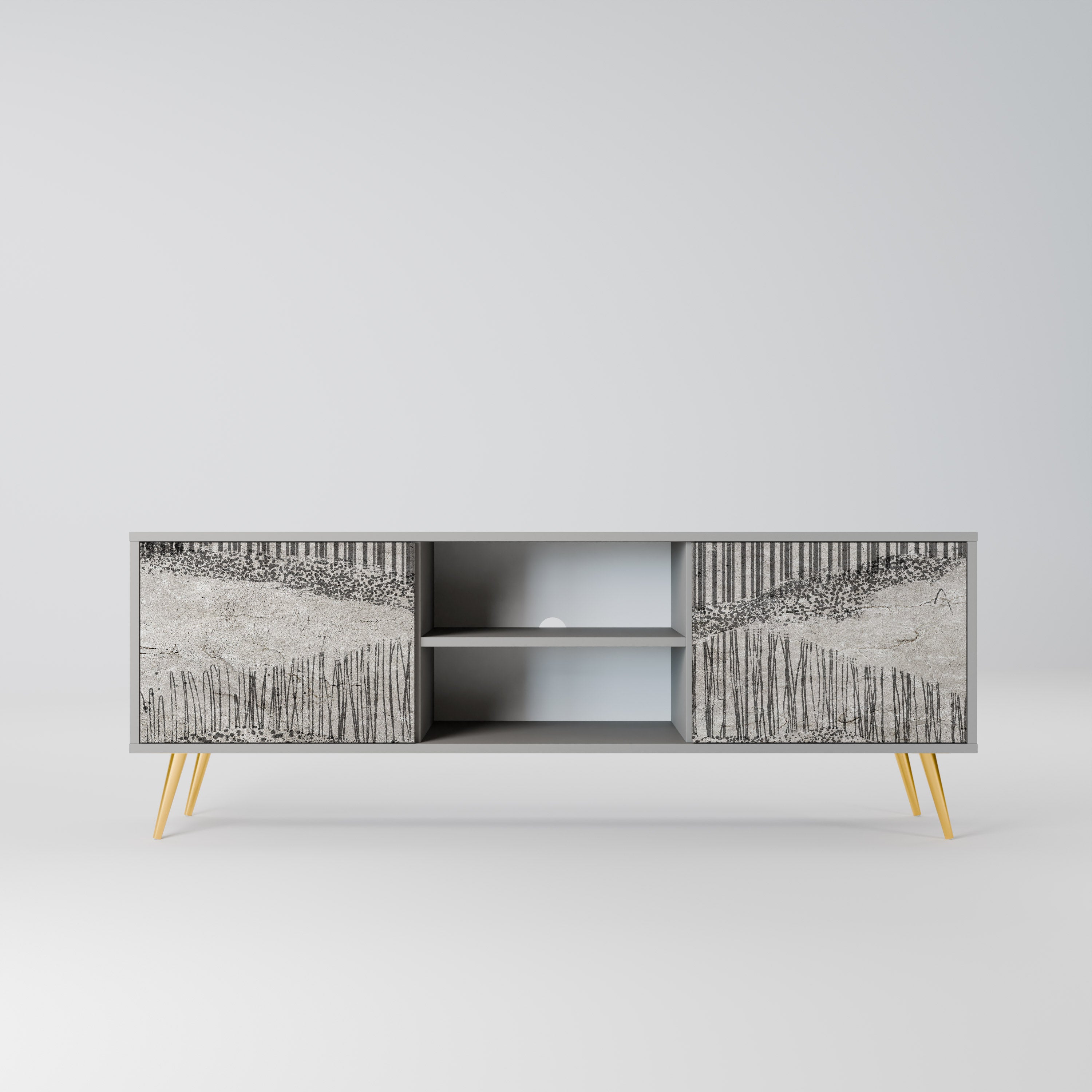 GRAIN LINES 2-Door TV Stand in Grey Finish