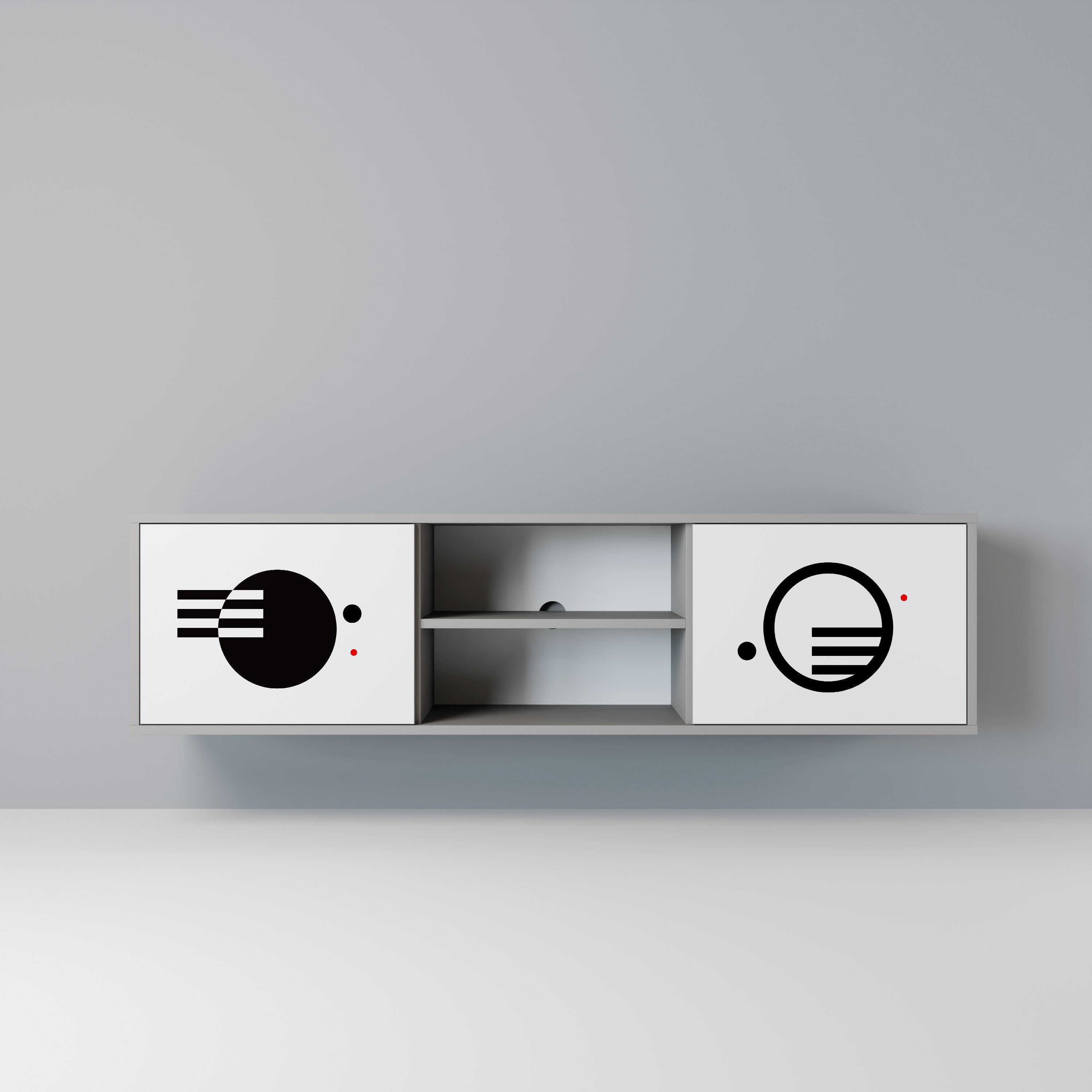 Meuble TV 2 portes noir et blanc, finition grise