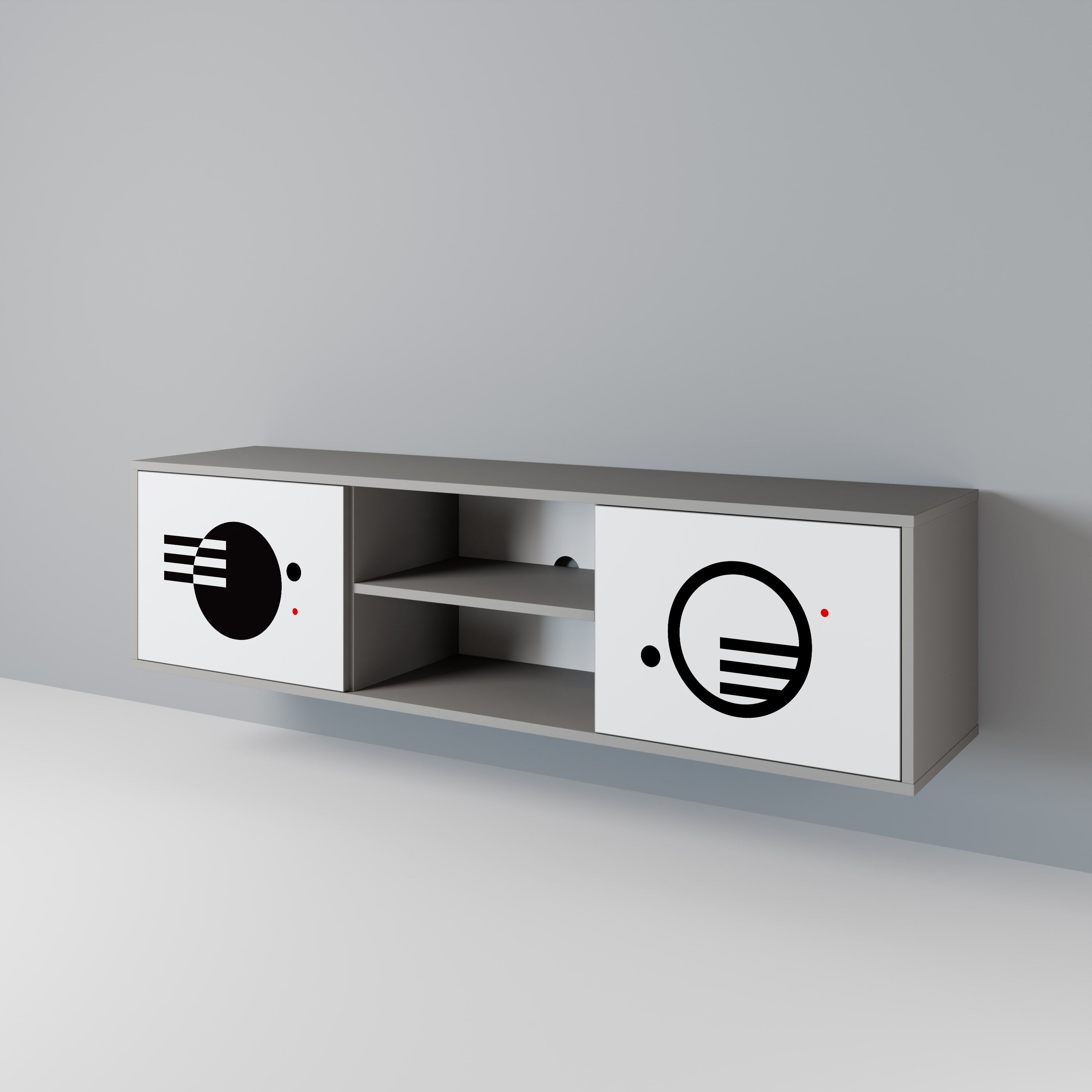 Meuble TV 2 portes noir et blanc, finition grise