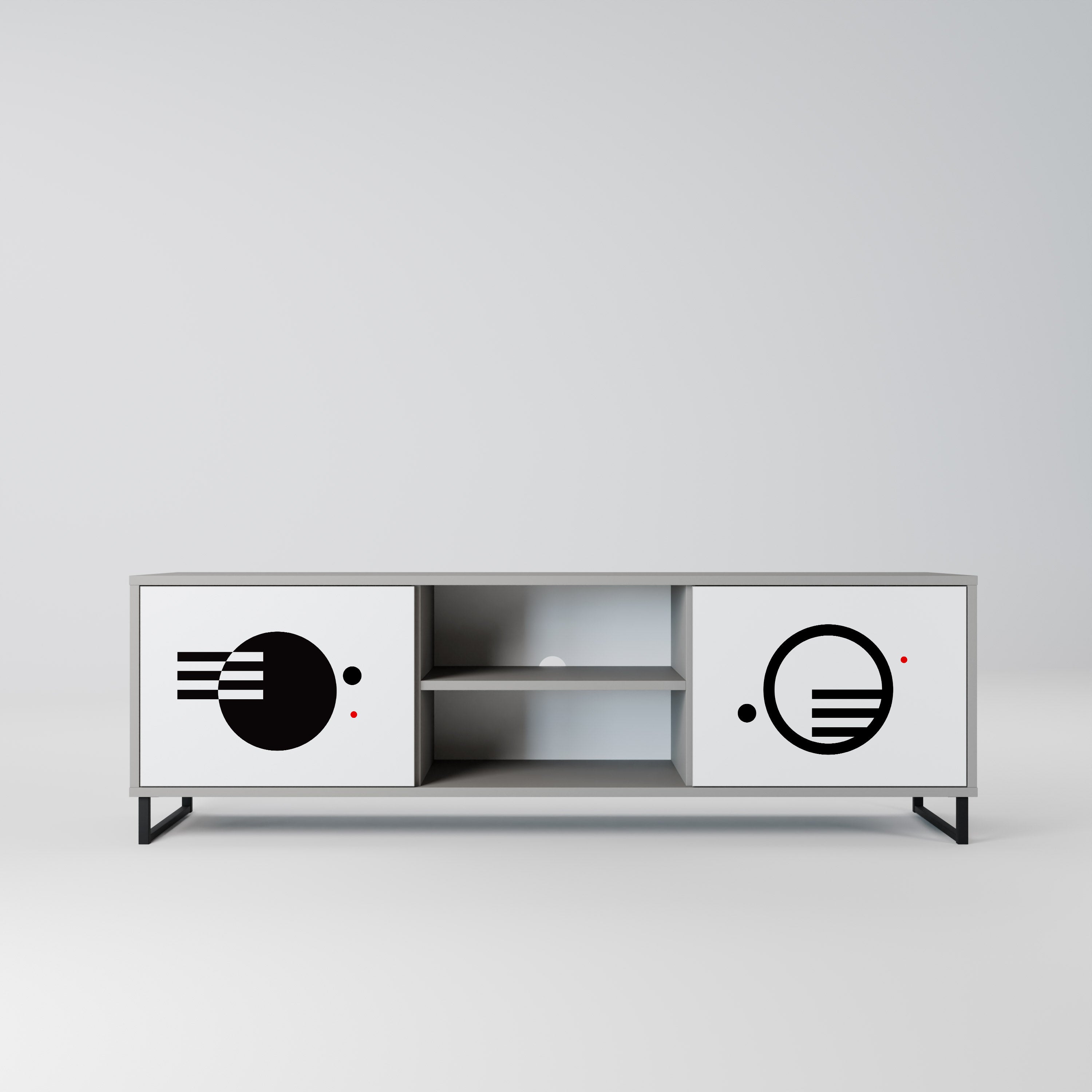 Meuble TV 2 portes noir et blanc, finition grise