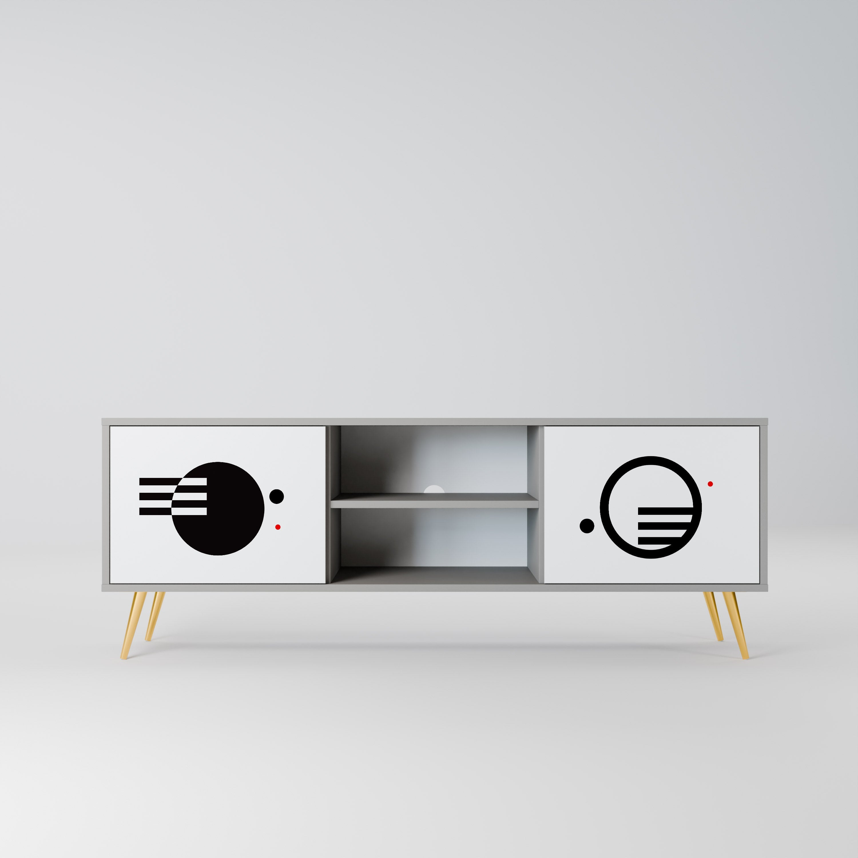 Meuble TV 2 portes noir et blanc, finition grise