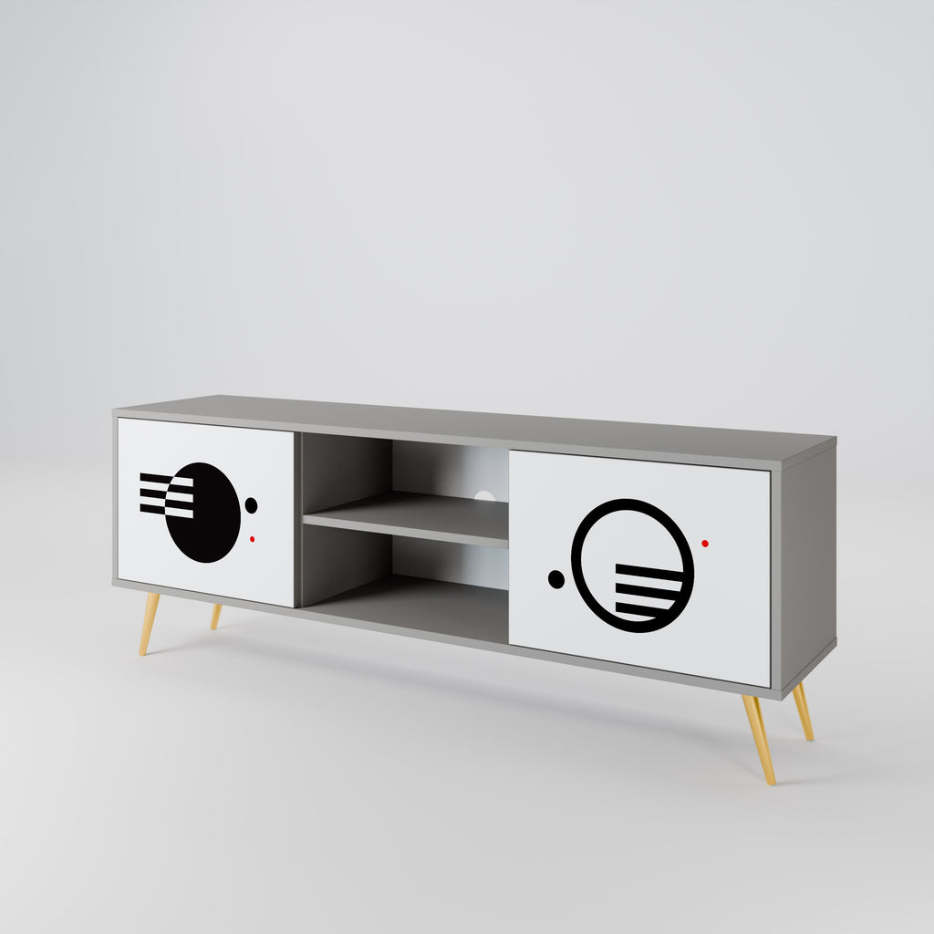 Meuble TV 2 portes noir et blanc, finition grise