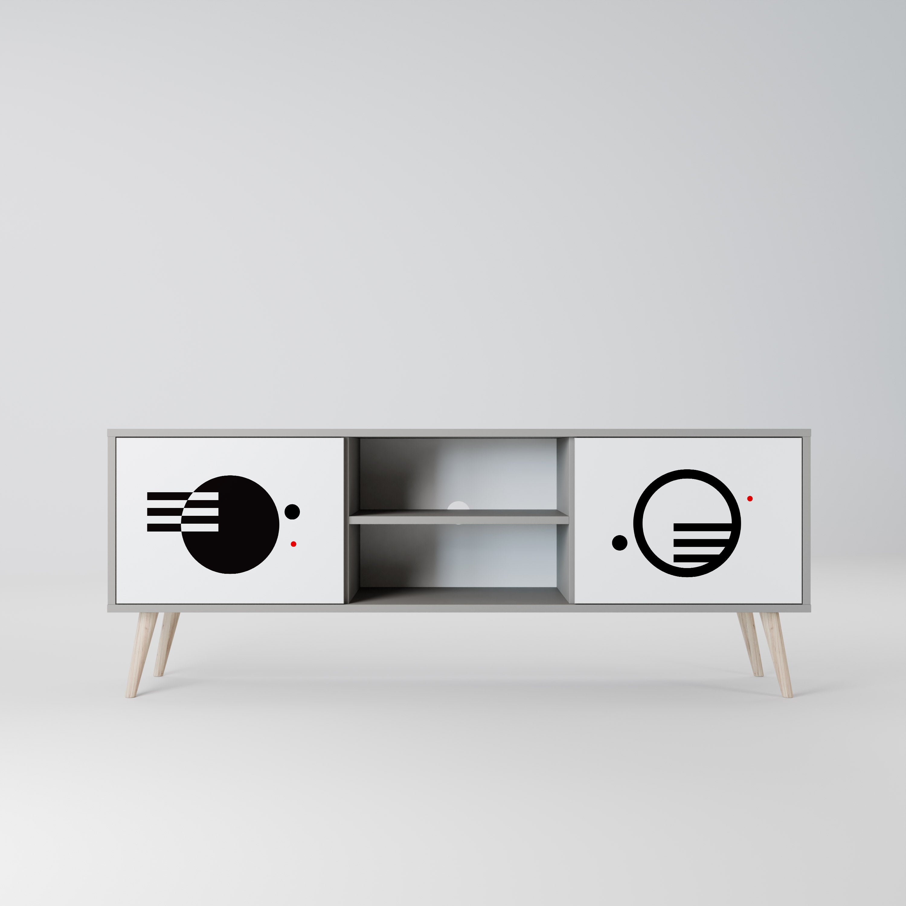 Meuble TV 2 portes noir et blanc, finition grise