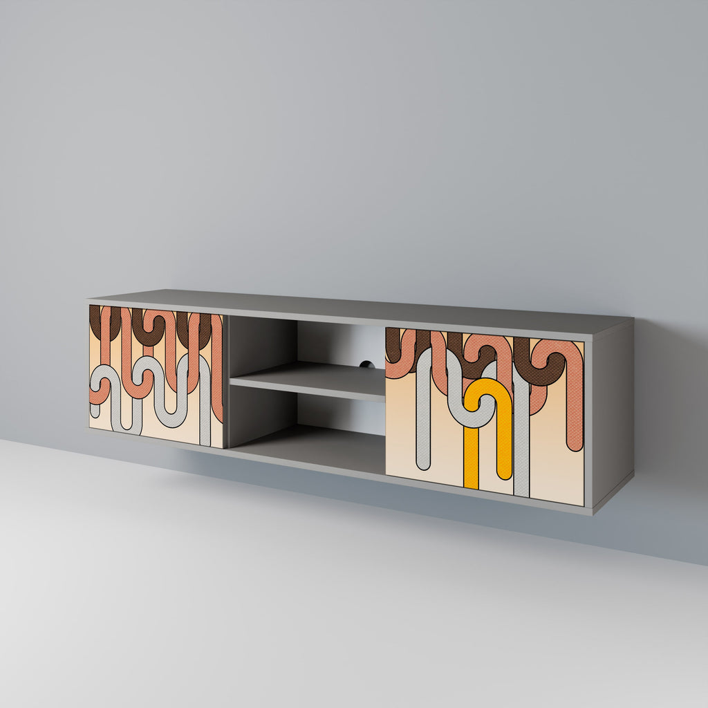 Meuble TV 2 portes COLORFUL STRINGS, finition grise