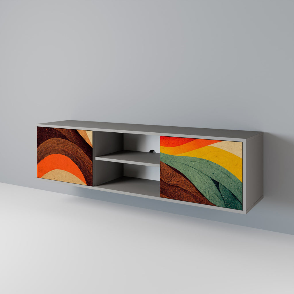 Meuble TV 2 portes COLORFUL STRANDS, finition grise