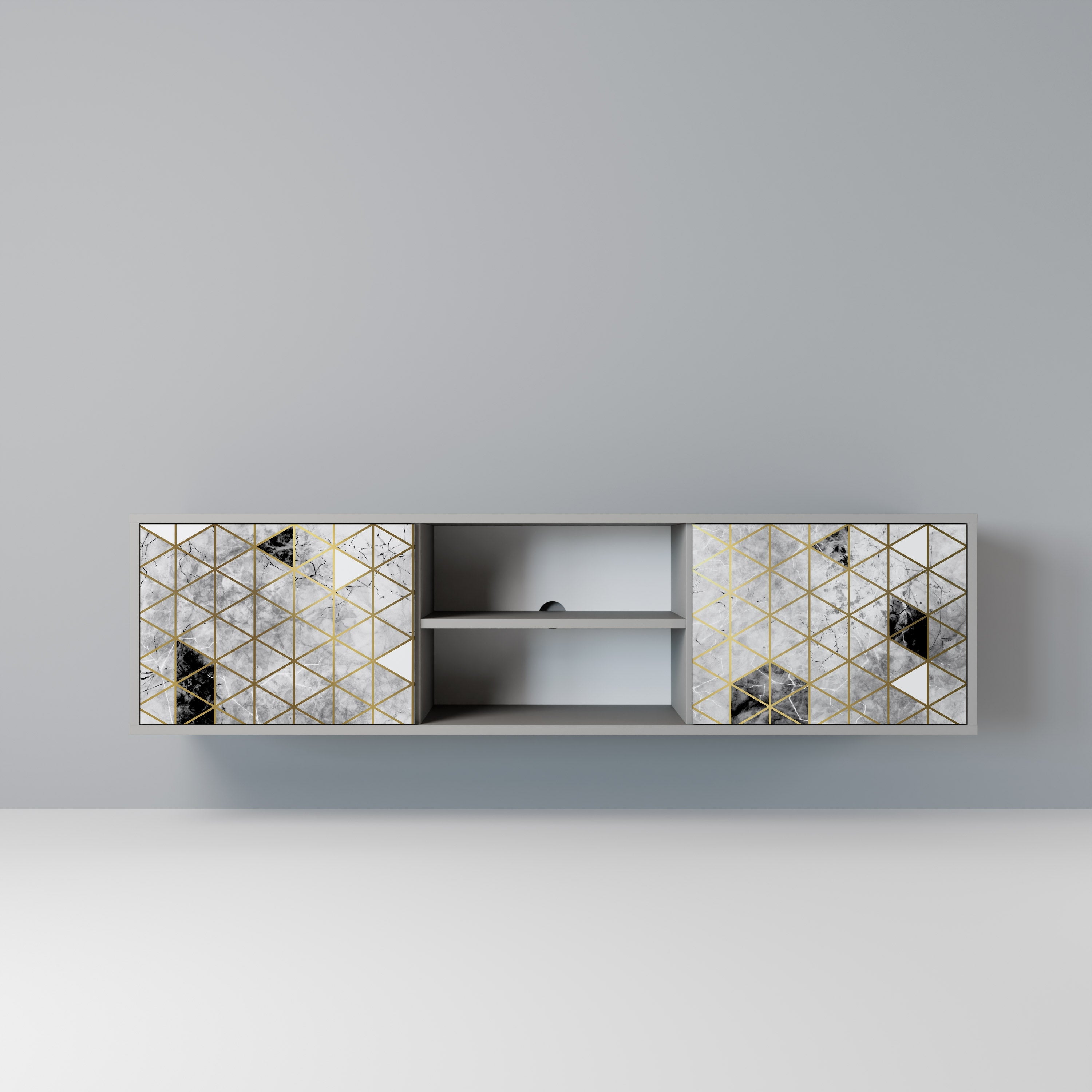 Meuble TV 2 portes ASHEN ARIA, finition grise