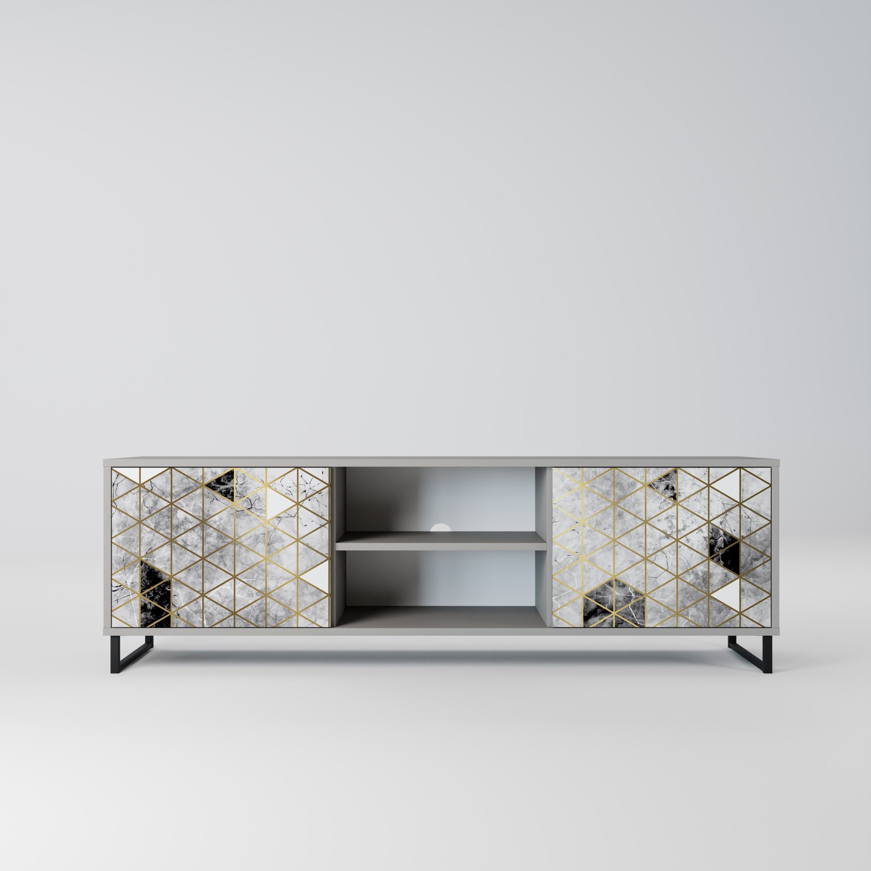 Meuble TV 2 portes ASHEN ARIA, finition grise