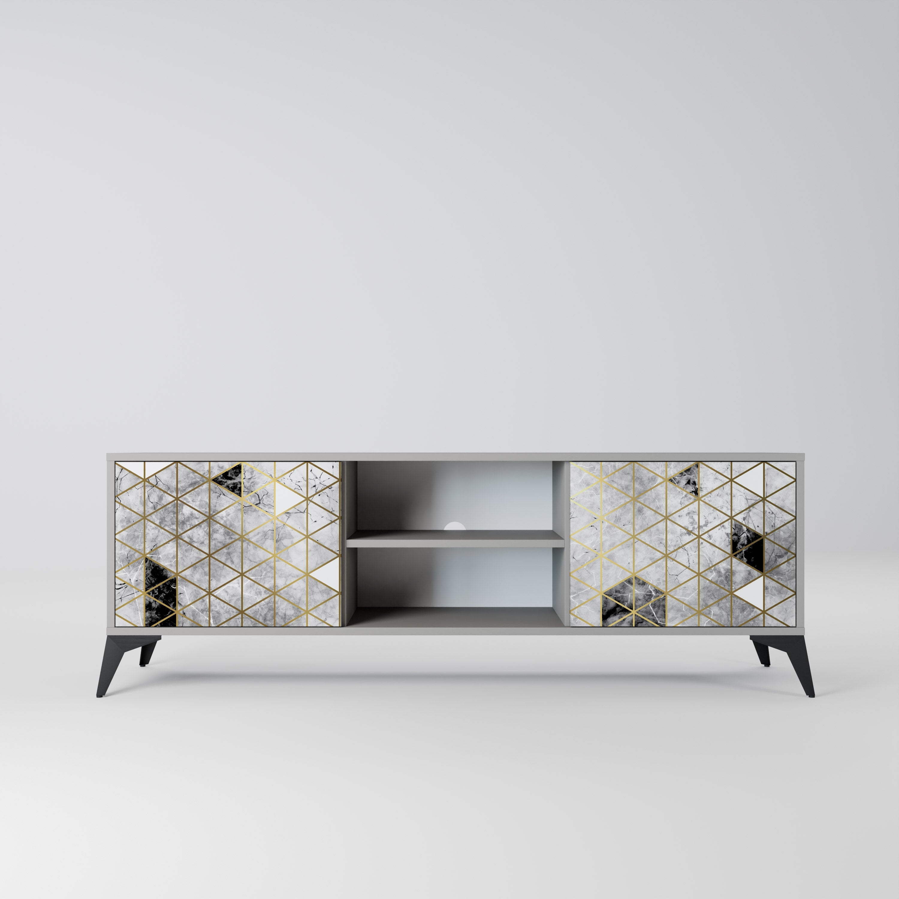 Meuble TV 2 portes ASHEN ARIA, finition grise