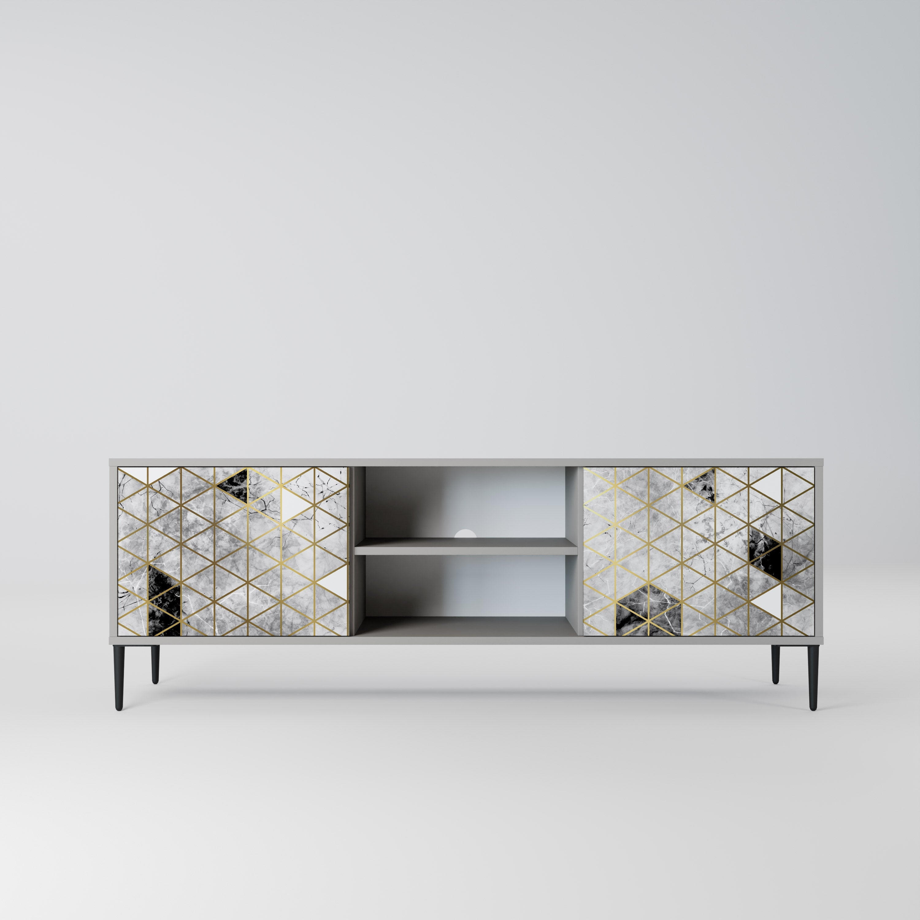 Meuble TV 2 portes ASHEN ARIA, finition grise