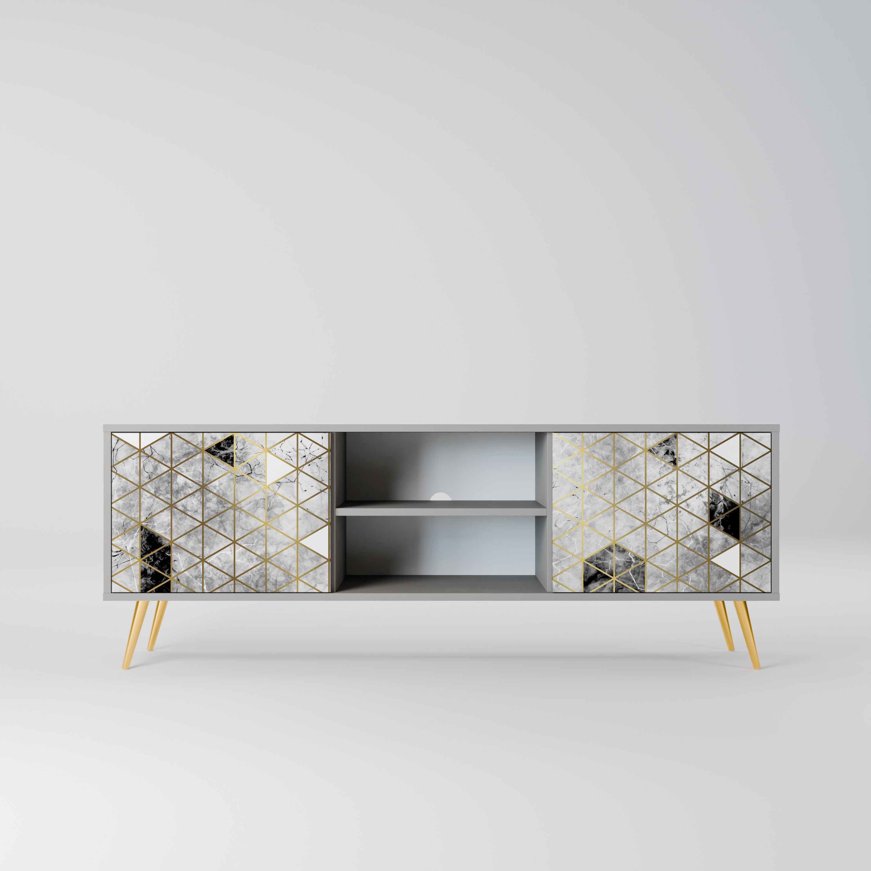 Meuble TV 2 portes ASHEN ARIA, finition grise