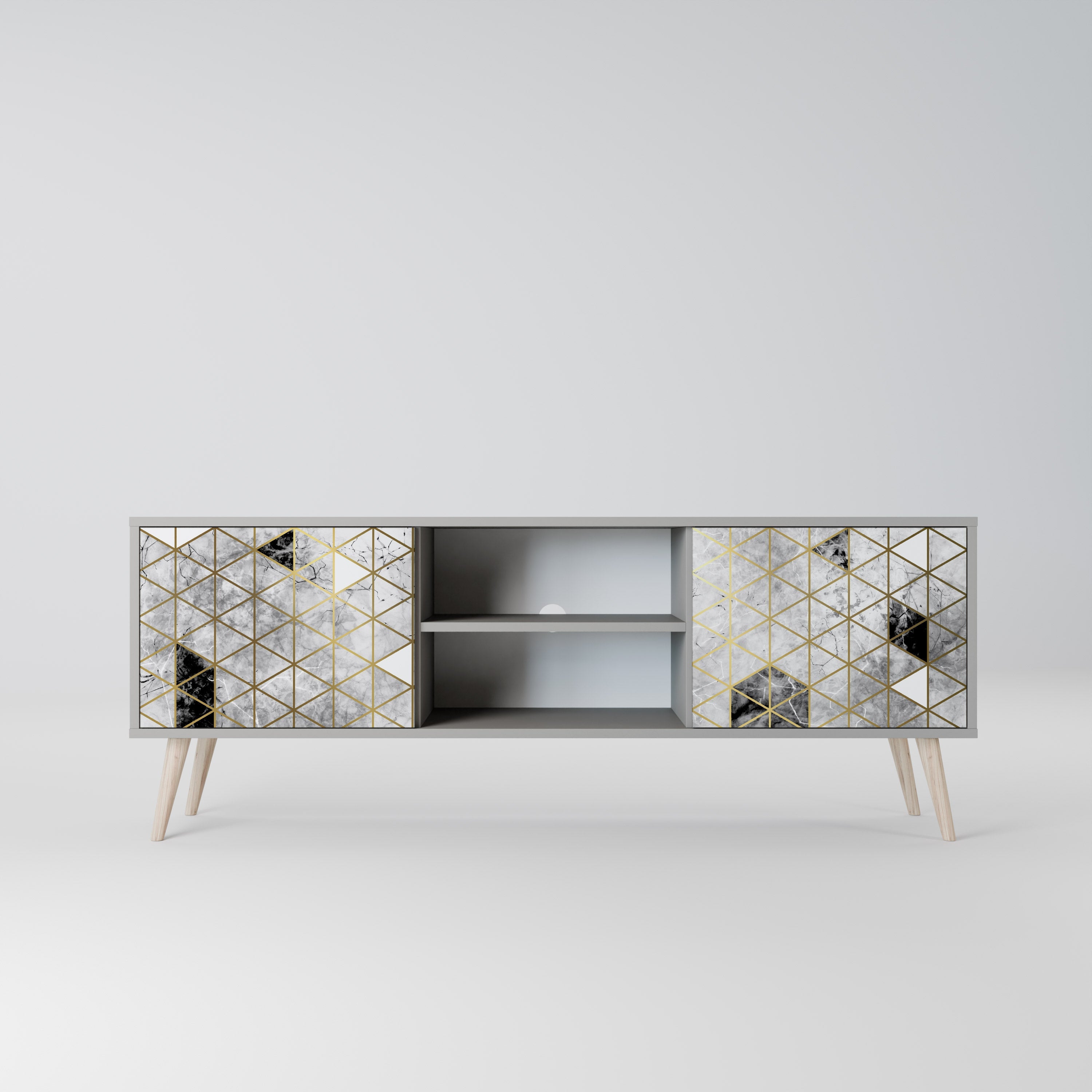 Meuble TV 2 portes ASHEN ARIA, finition grise