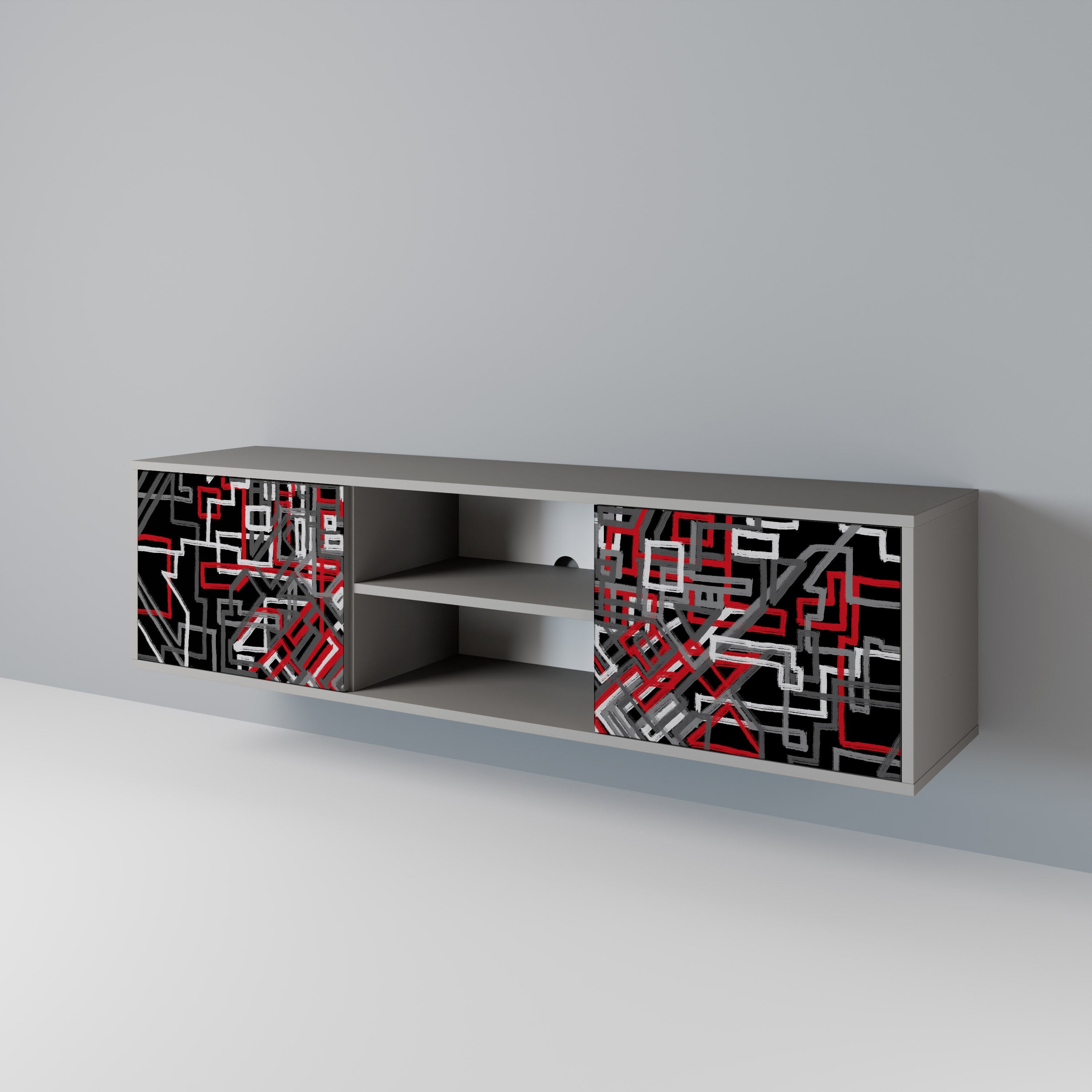 BROKEN LINES 2-Door TV Stand in Grey Finish