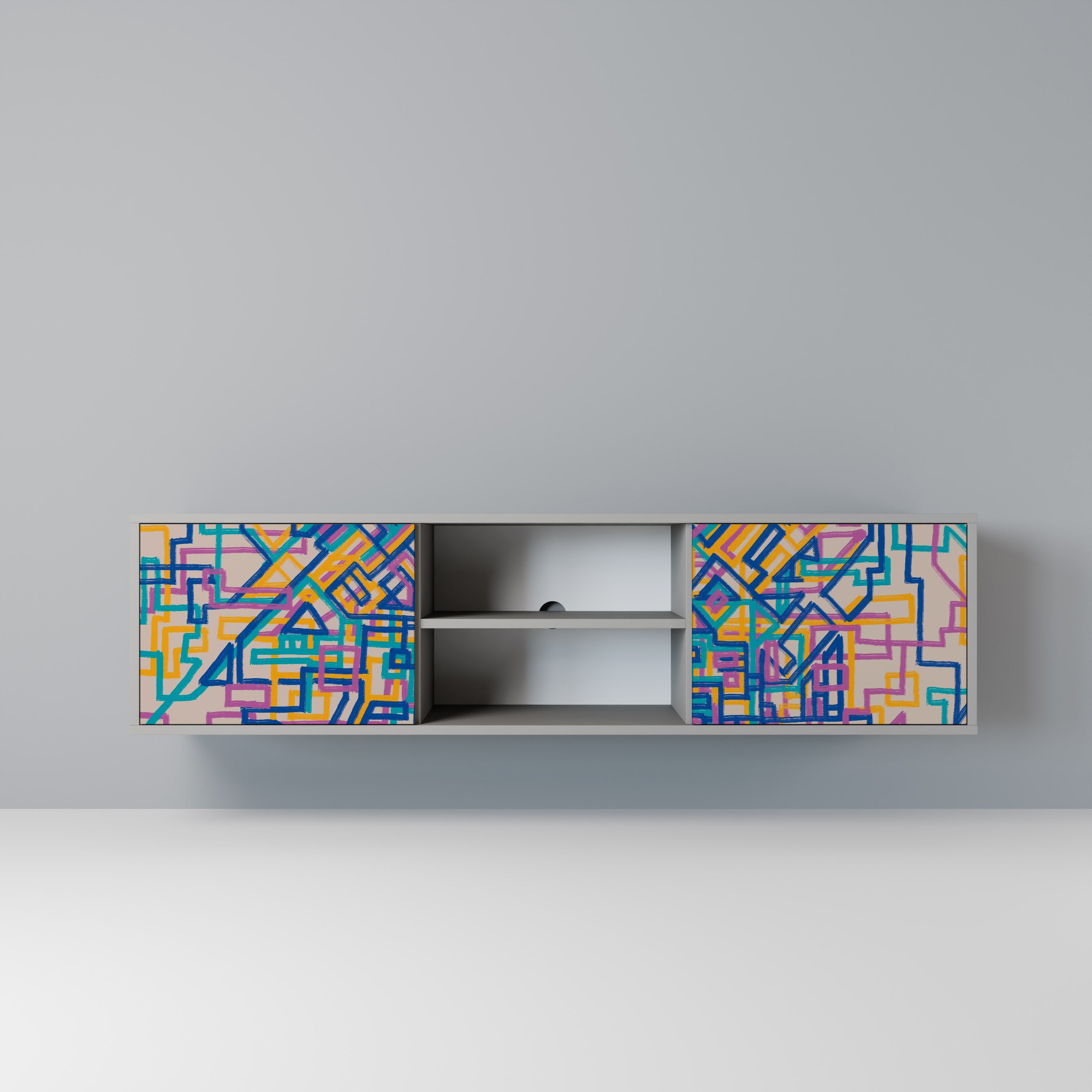 MEMORIES MAP 2-Door TV Stand in Grey Finish