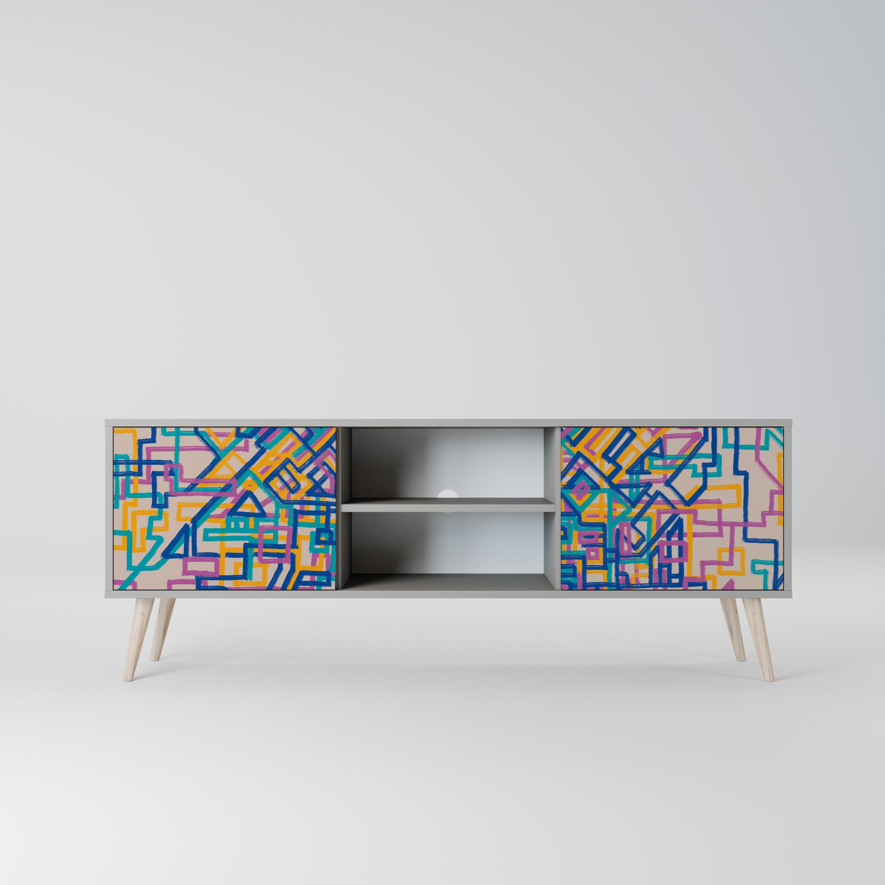 MEMORIES MAP 2-Door TV Stand in Grey Finish