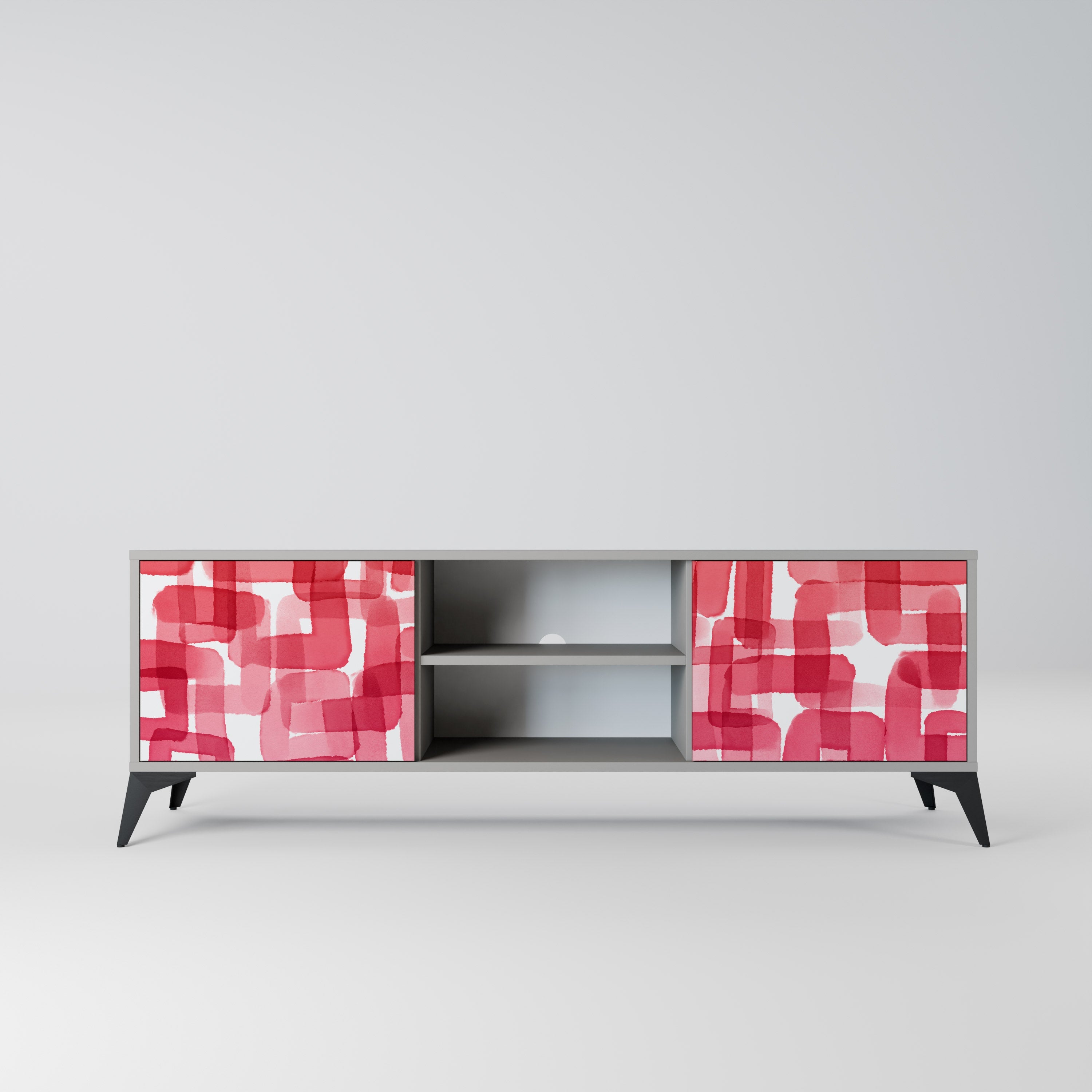 KALEIDOSCOPIC CUBISM 2-Door TV Stand in Grey Finish