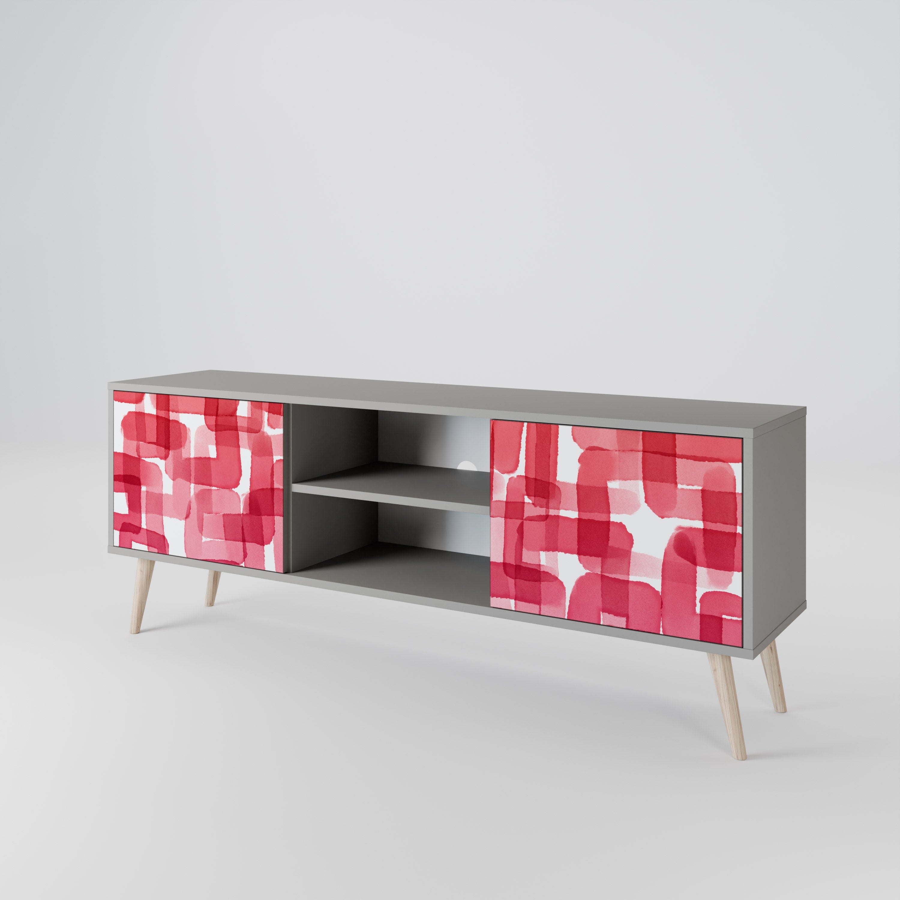 KALEIDOSCOPIC CUBISM 2-Door TV Stand in Grey Finish
