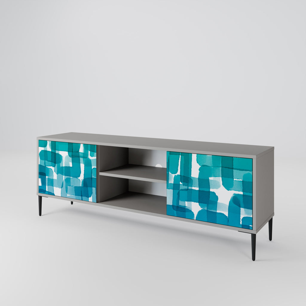 TURQUOISE RECTANGLES 2-Door TV Stand in Grey Finish