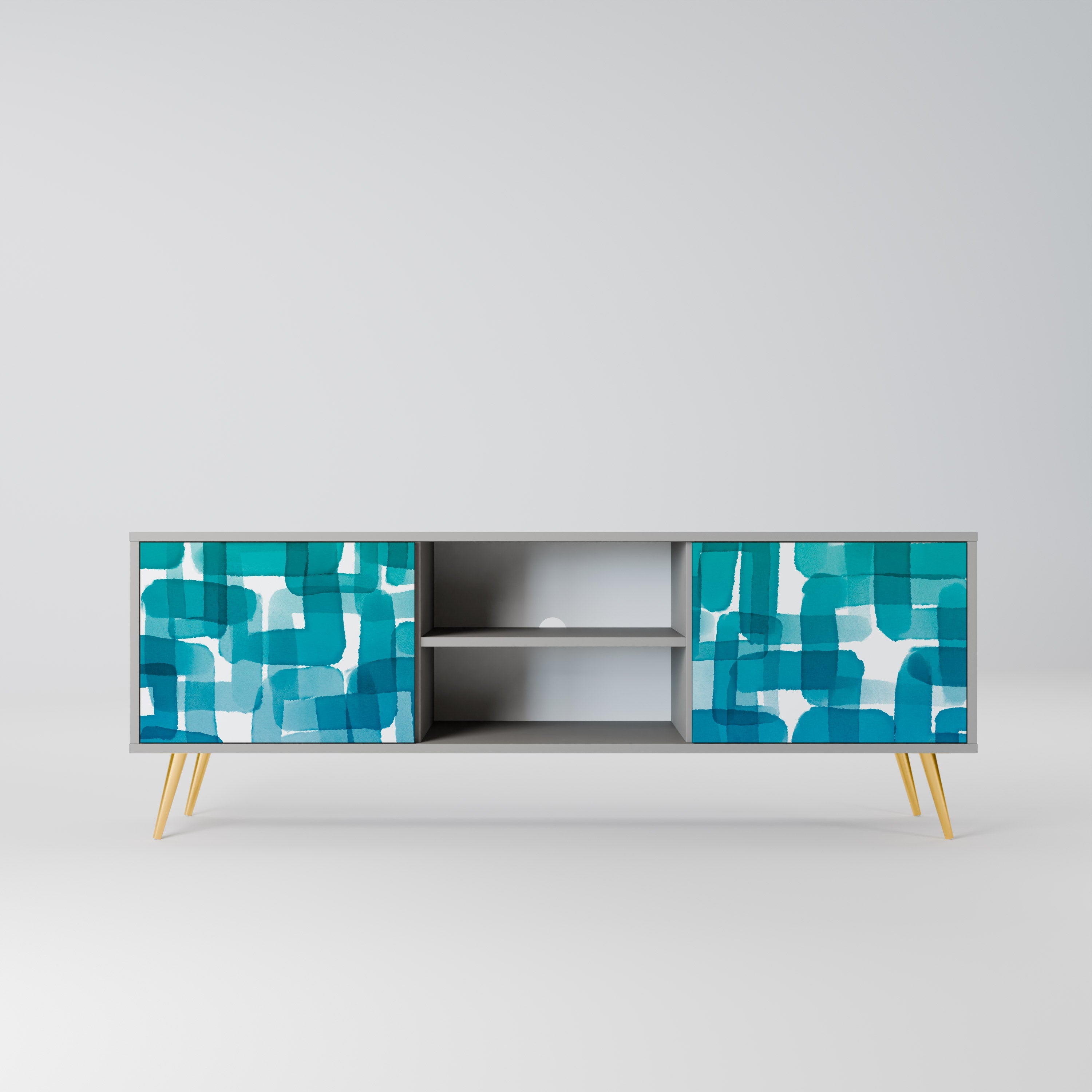 TURQUOISE RECTANGLES 2-Door TV Stand in Grey Finish