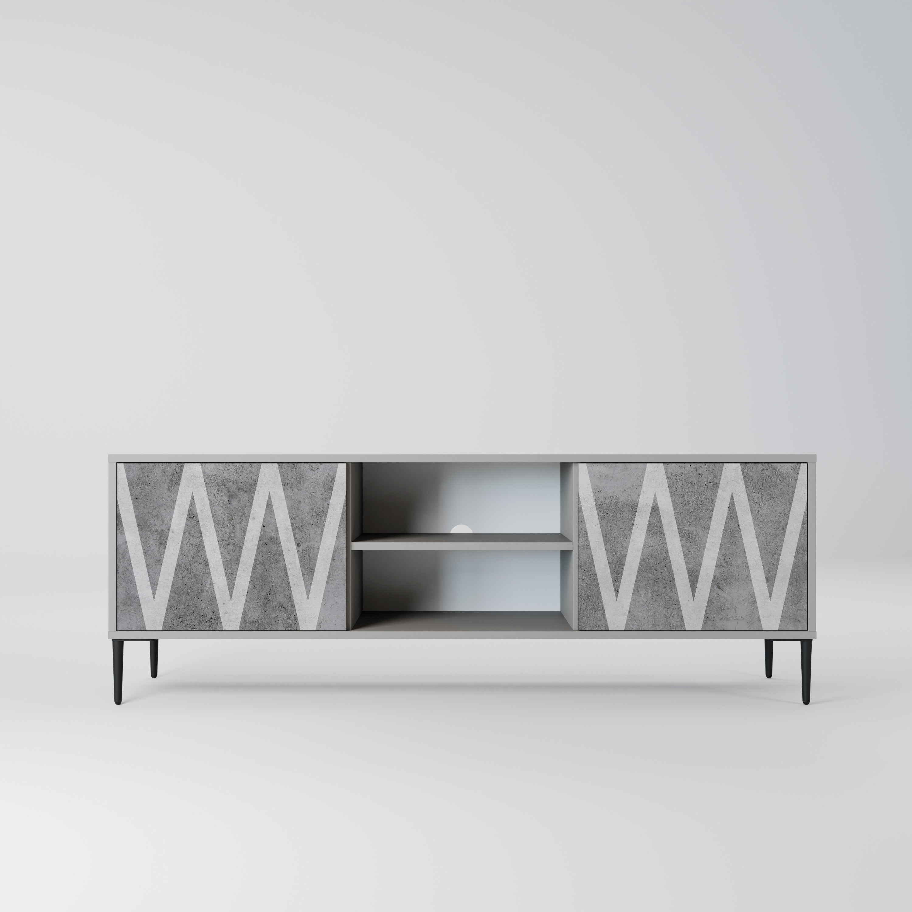 SOLID ZIG ZAG 2-Door TV Stand in Grey Finish