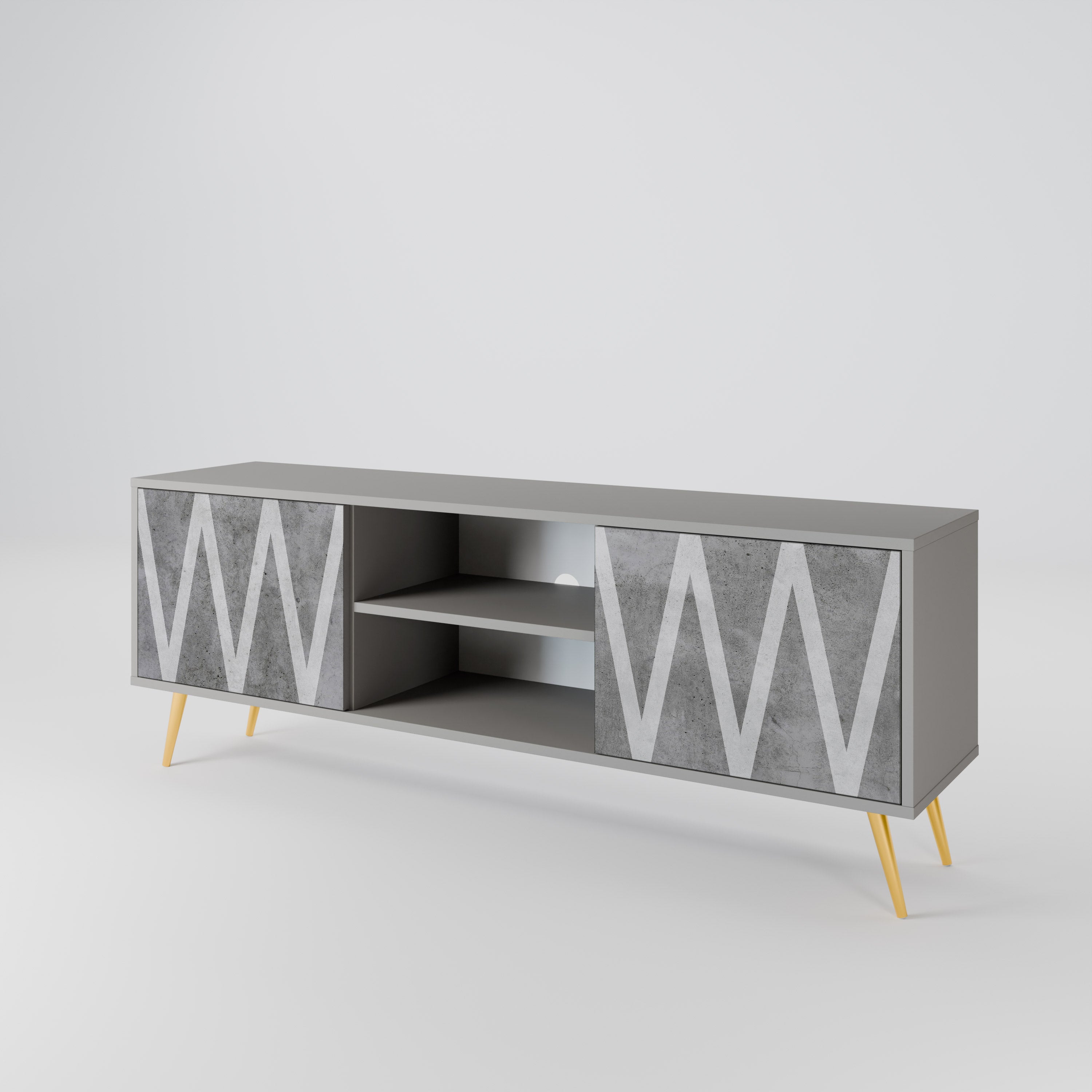 SOLID ZIG ZAG 2-Door TV Stand in Grey Finish