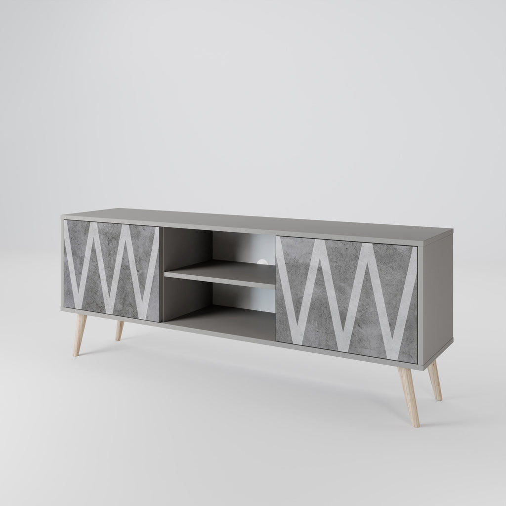 SOLID ZIG ZAG 2-Door TV Stand in Grey Finish