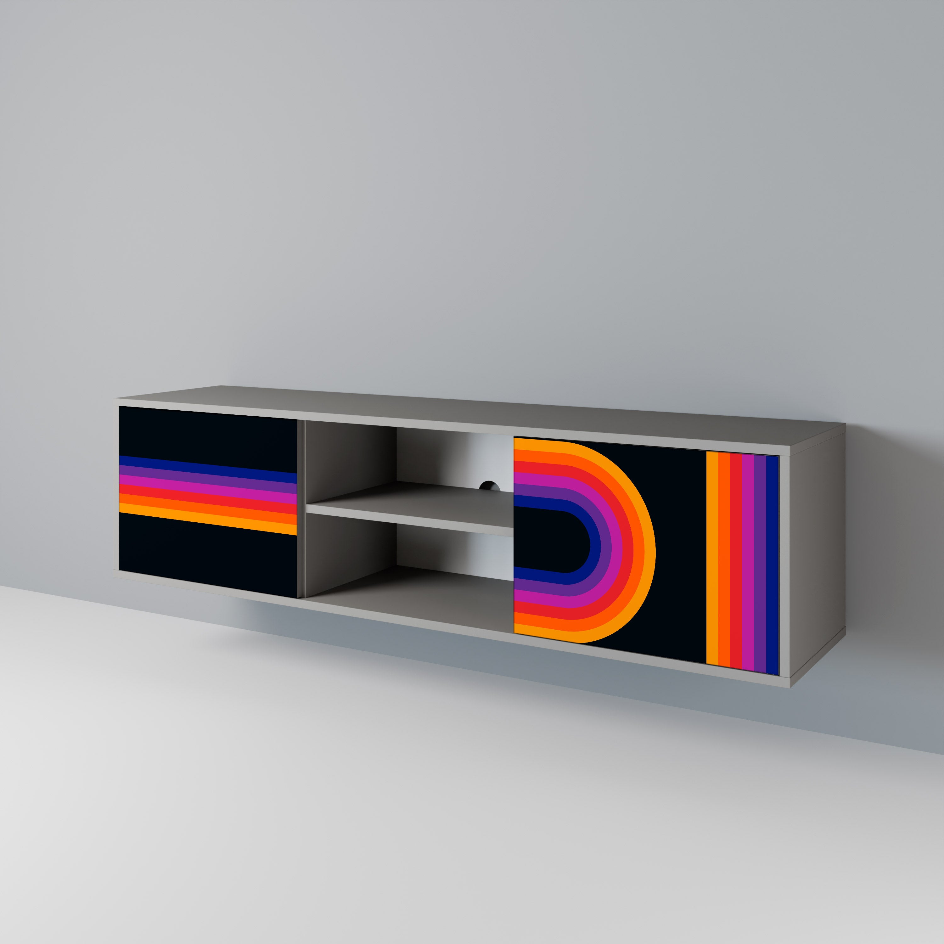 Meuble TV 2 portes BLINDED BY THE LIGHTS, finition grise