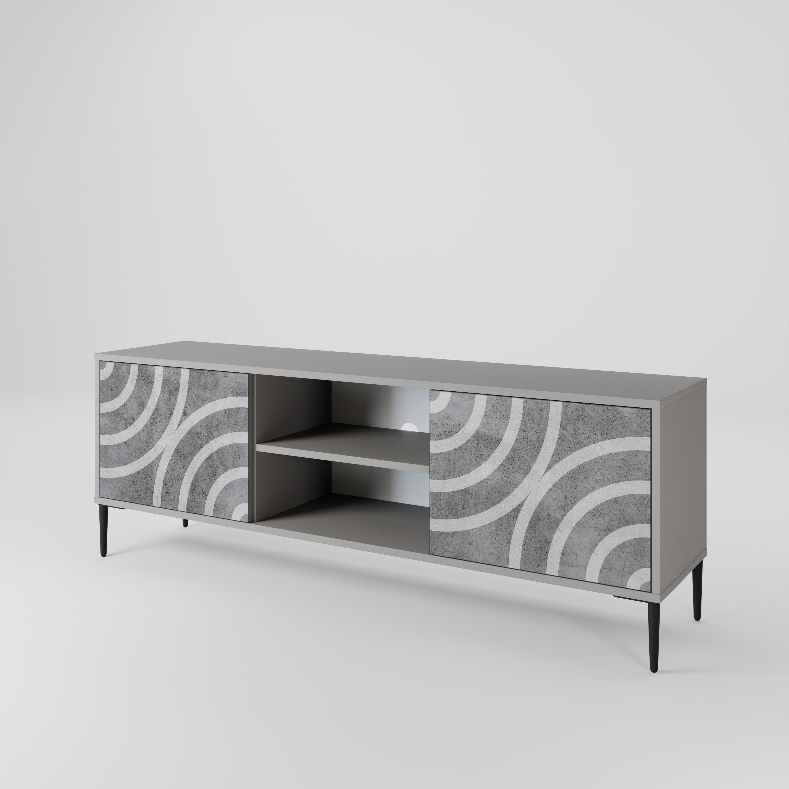 CIRCLE CONCRETE 2-Door TV Stand in Grey Finish