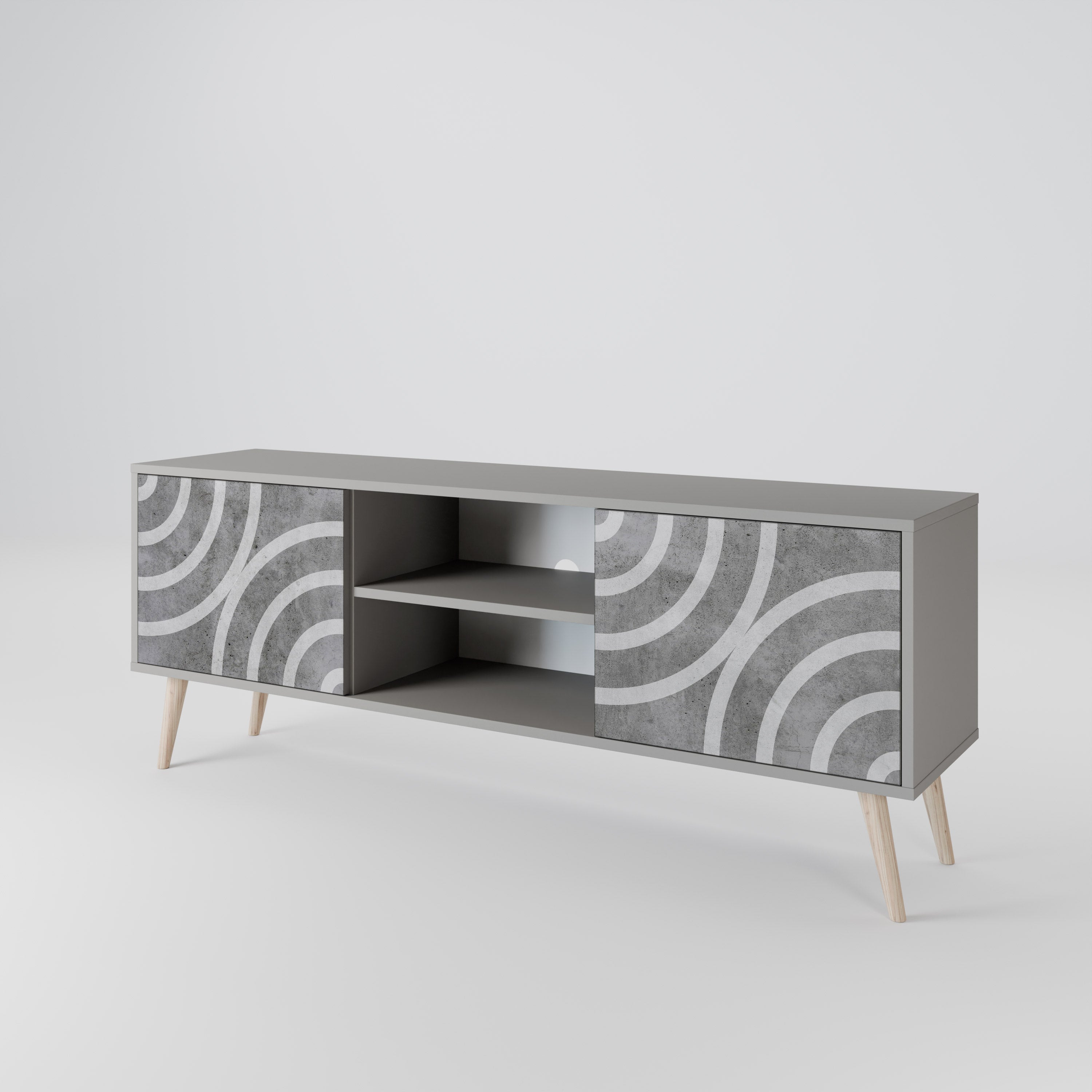 CIRCLE CONCRETE 2-Door TV Stand in Grey Finish