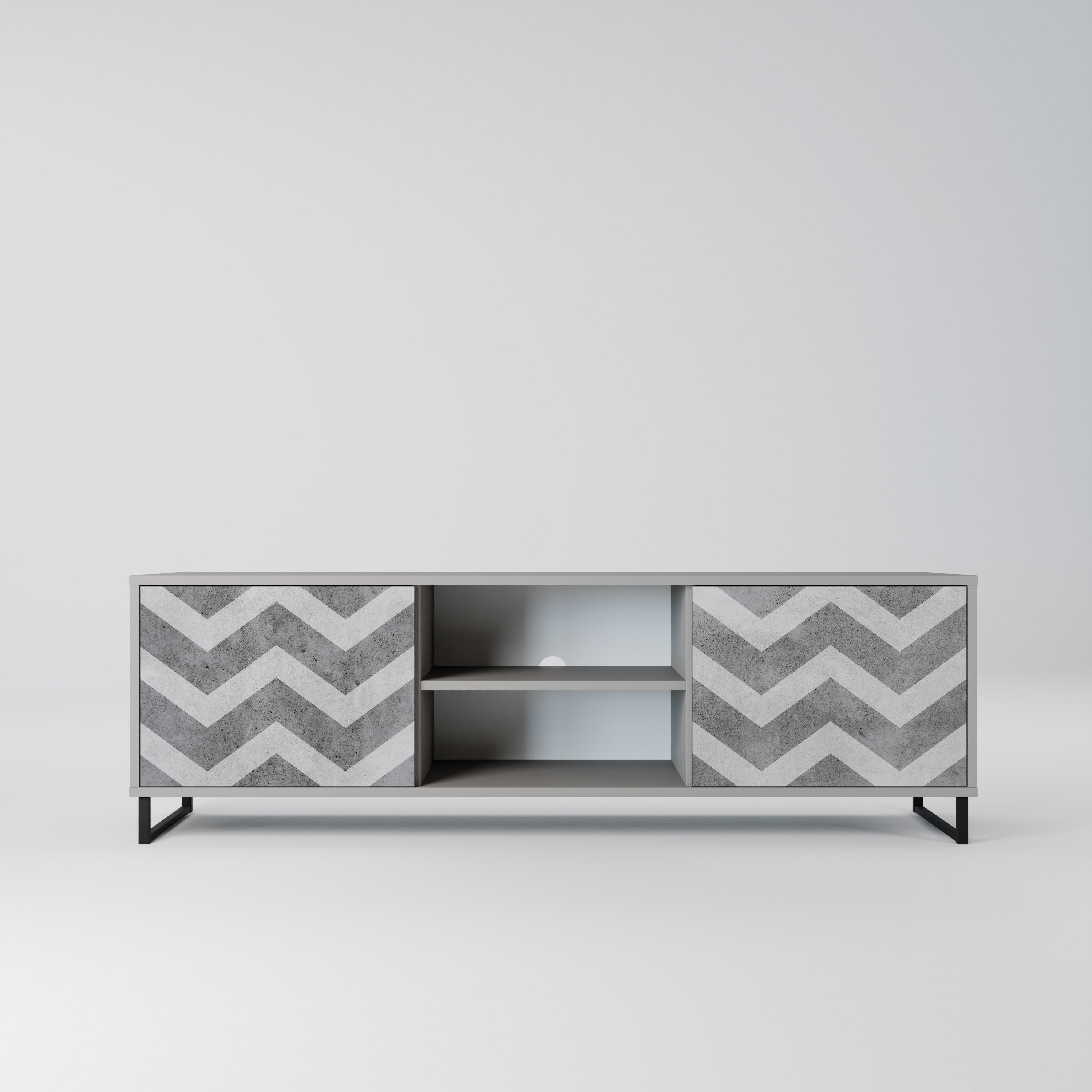TOUGH ZIG ZAG 2-Door TV Stand in Grey Finish