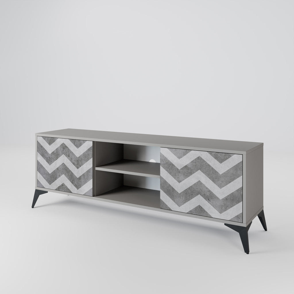TOUGH ZIG ZAG 2-Door TV Stand in Grey Finish