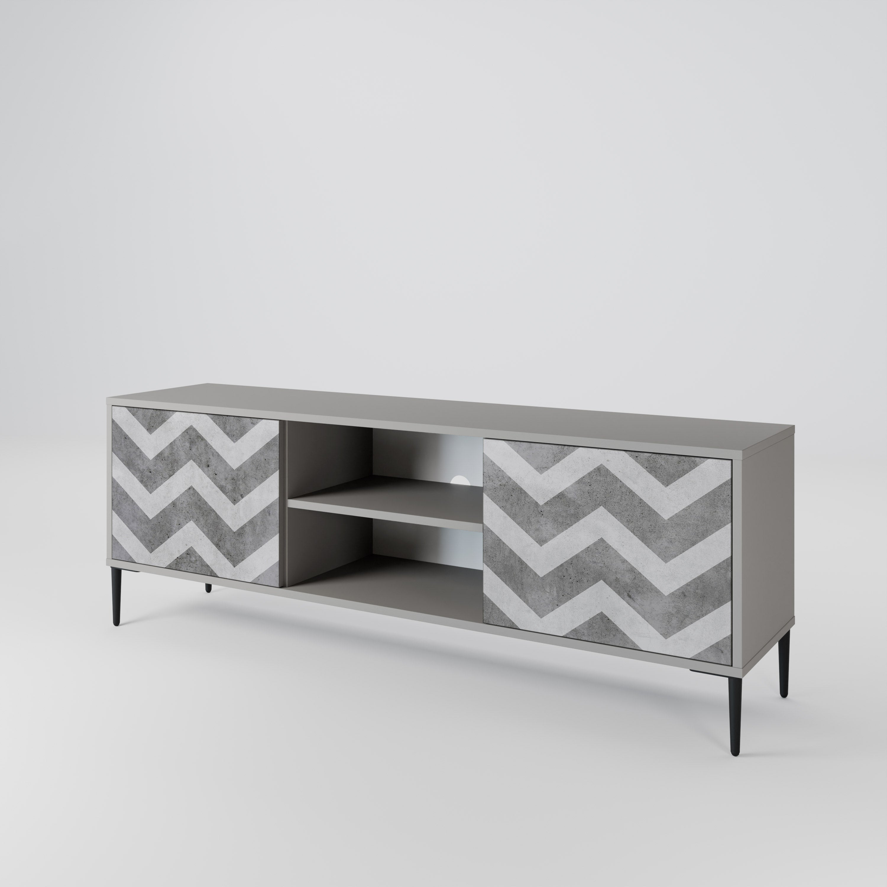 TOUGH ZIG ZAG 2-Door TV Stand in Grey Finish
