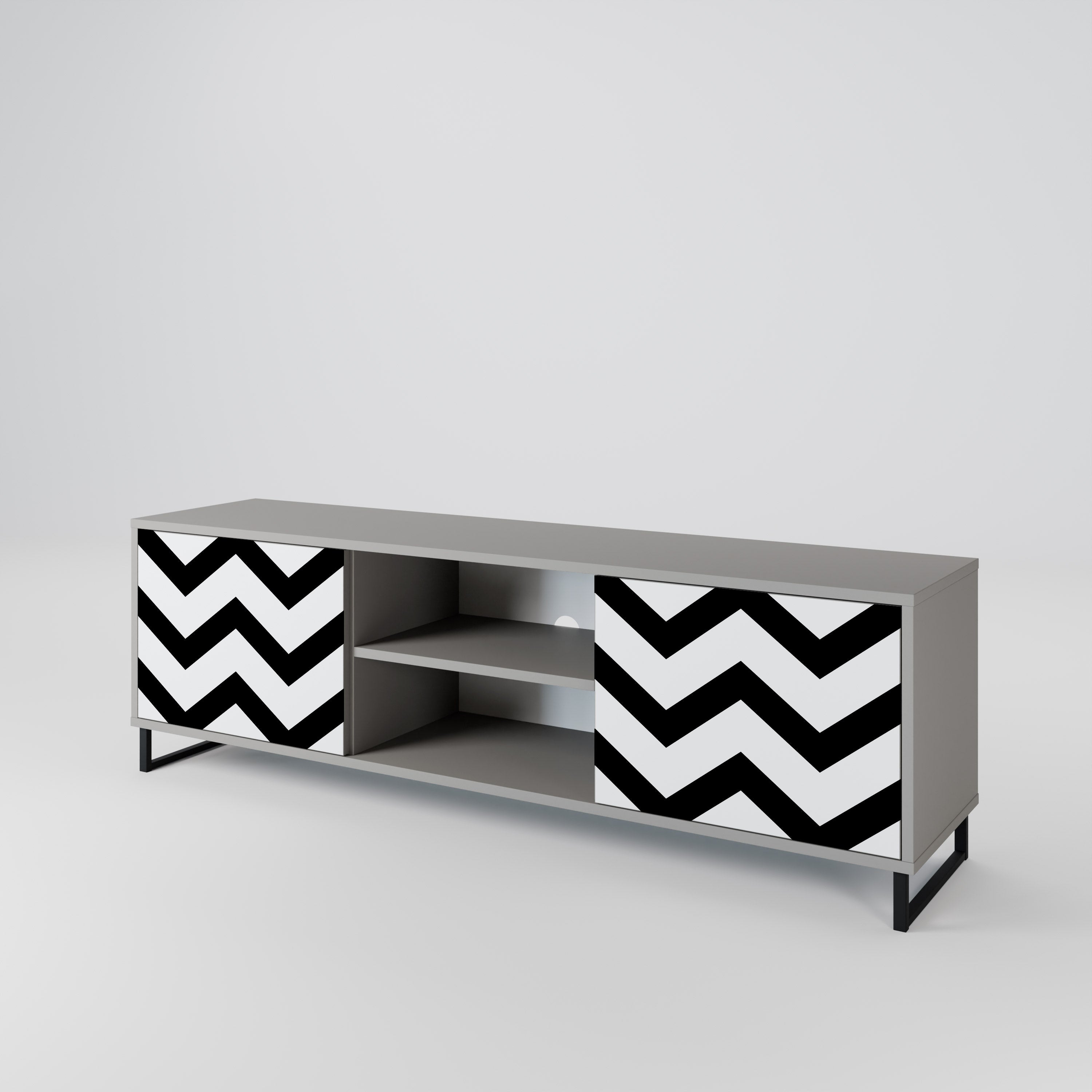 CLASSIC ZIG ZAG 2-Door TV Stand in Grey Finish