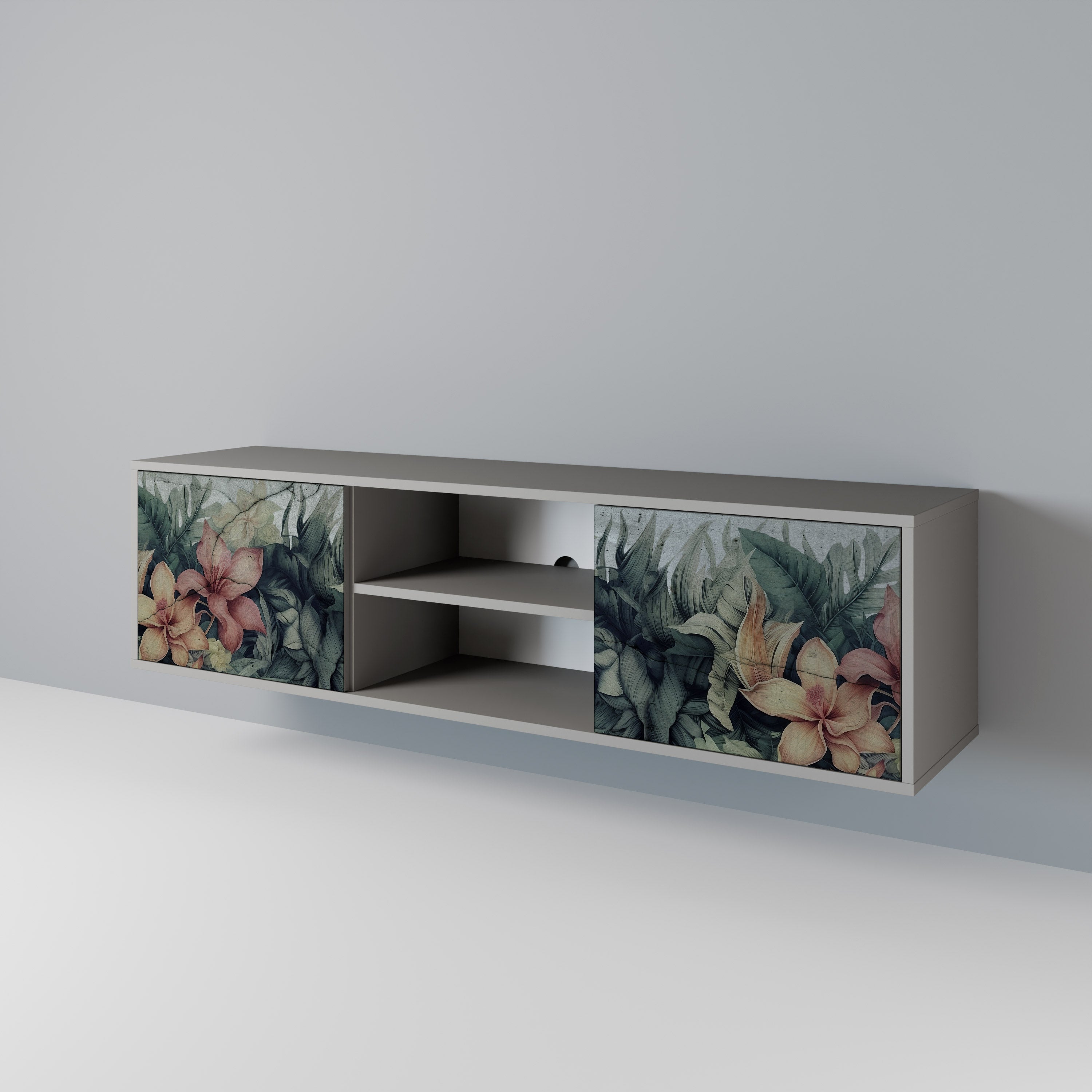 HEAVENLY BLOOM 2-Door TV Stand in Grey Finish