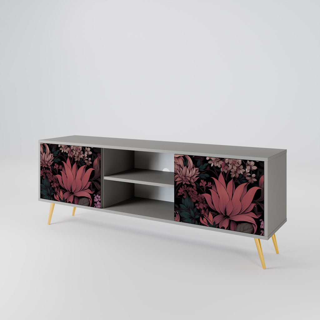 FLORAL WHISPER 2-Door TV Stand in Grey Finish