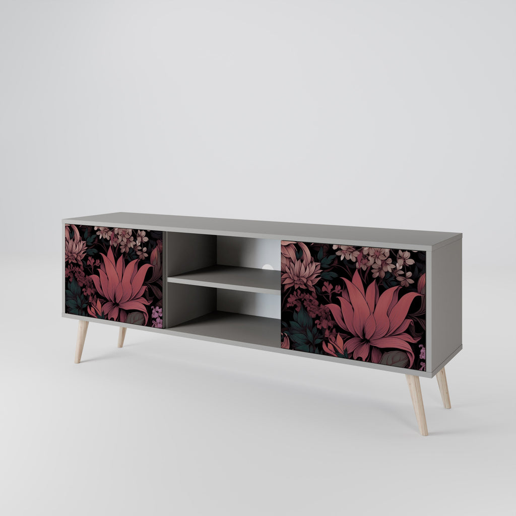 FLORAL WHISPER 2-Door TV Stand in Grey Finish