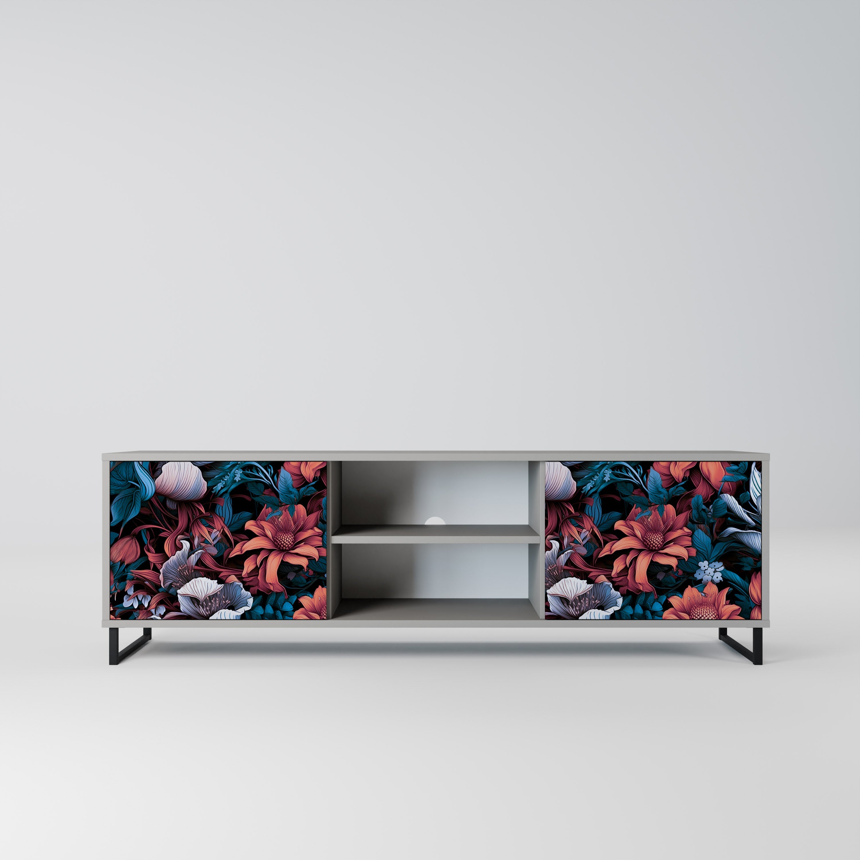 ETHEREAL BLOSSOMS 2-Door TV Stand in Grey Finish