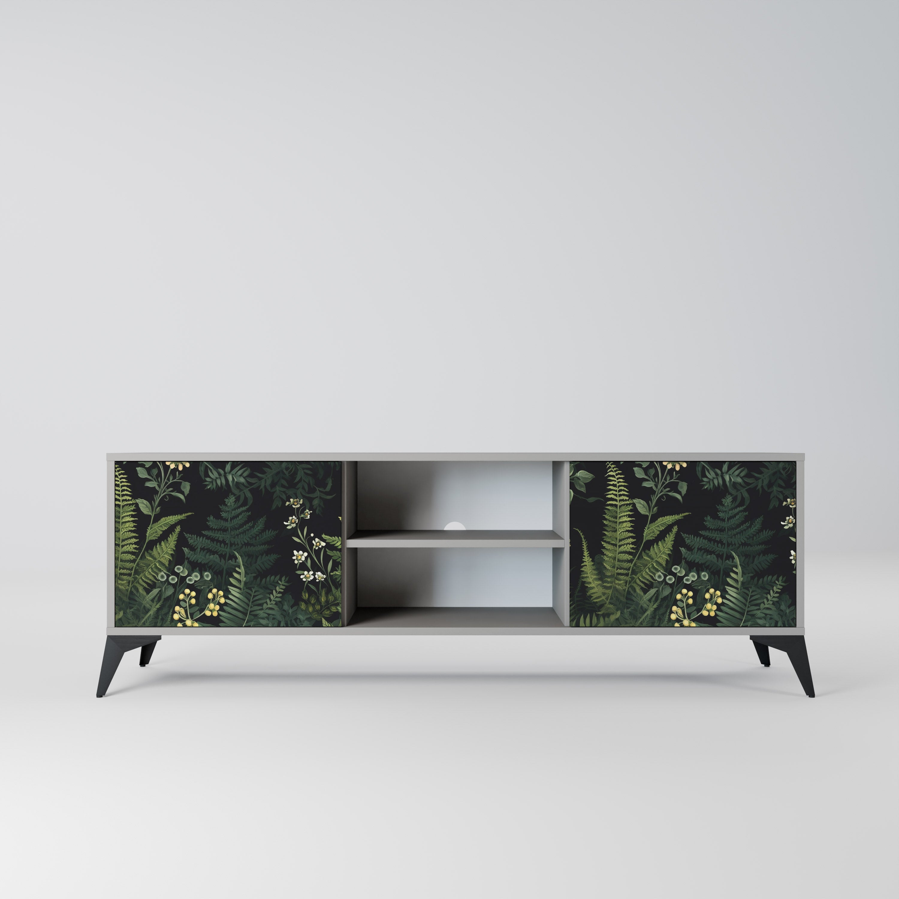 FERN FLOWERS 2-Door TV Stand in Grey Finish