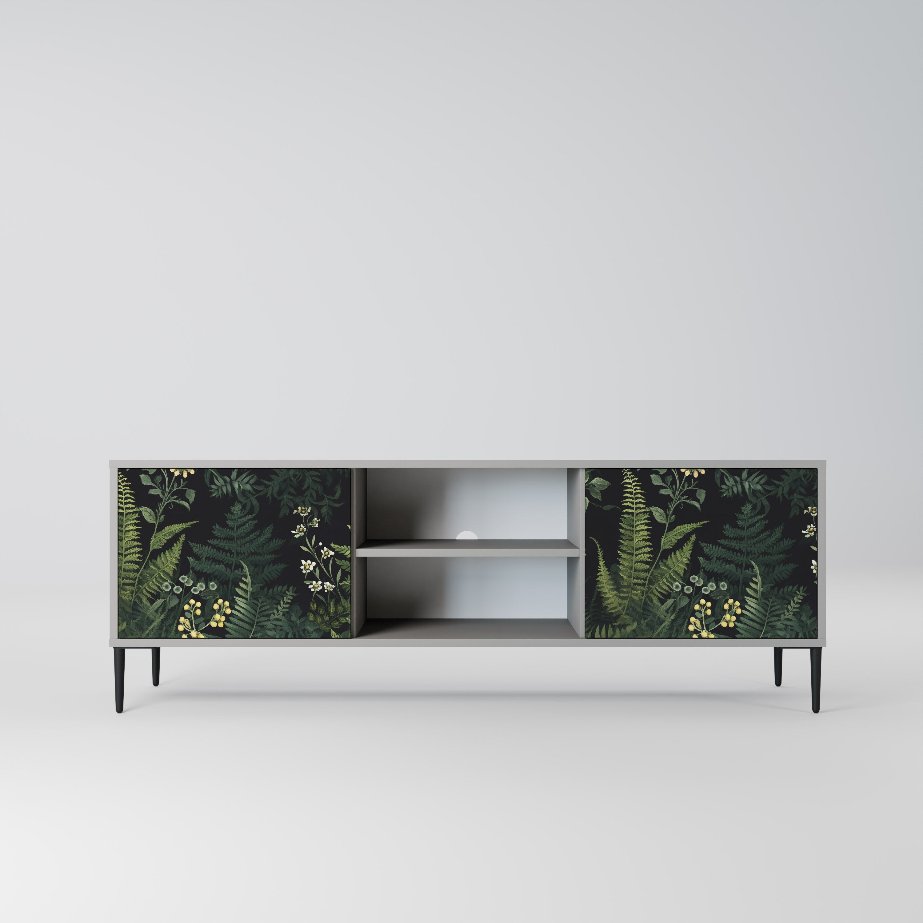 FERN FLOWERS 2-Door TV Stand in Grey Finish