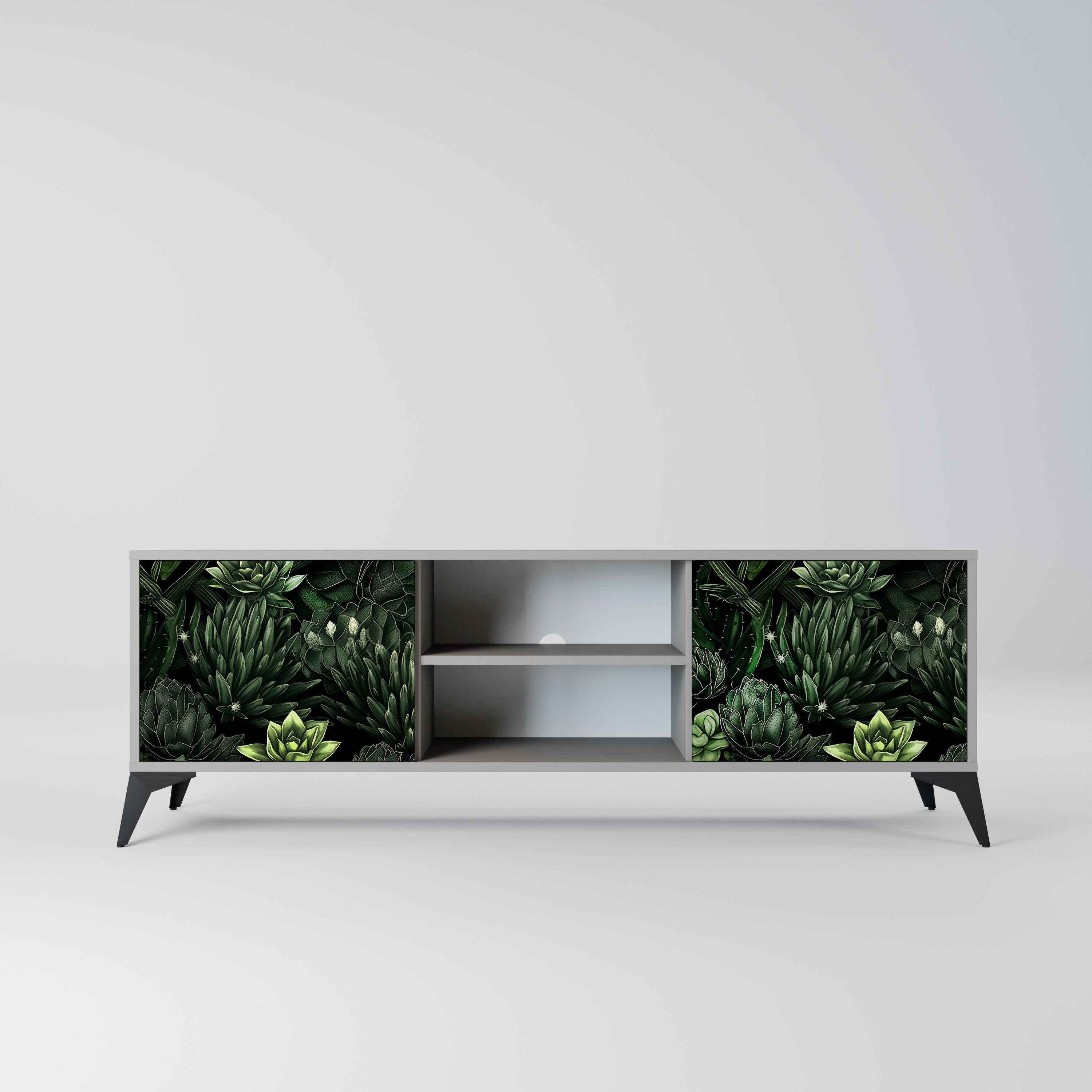 SUCCULENT JUNGLE 2-Door TV Stand in Grey Finish
