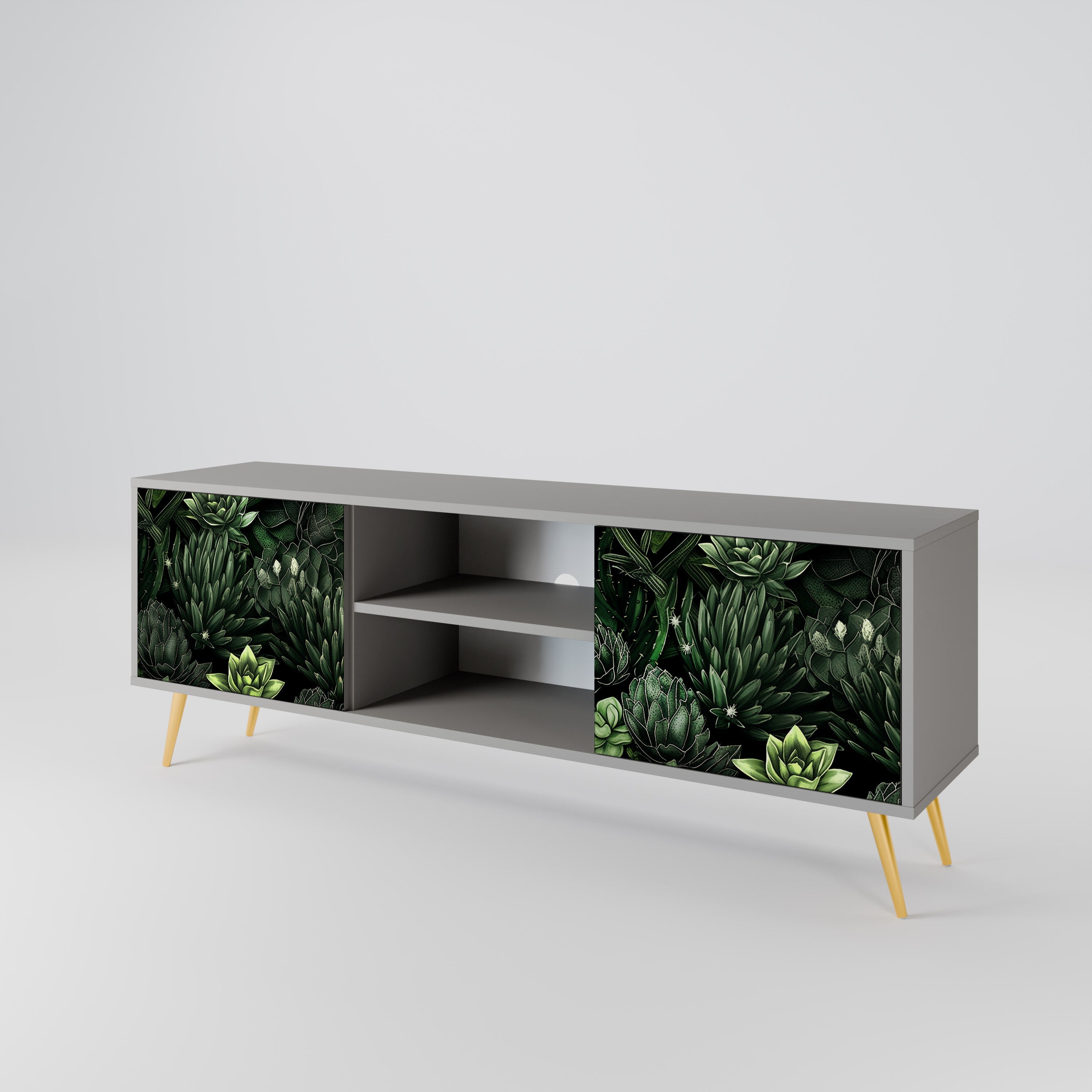 SUCCULENT JUNGLE 2-Door TV Stand in Grey Finish