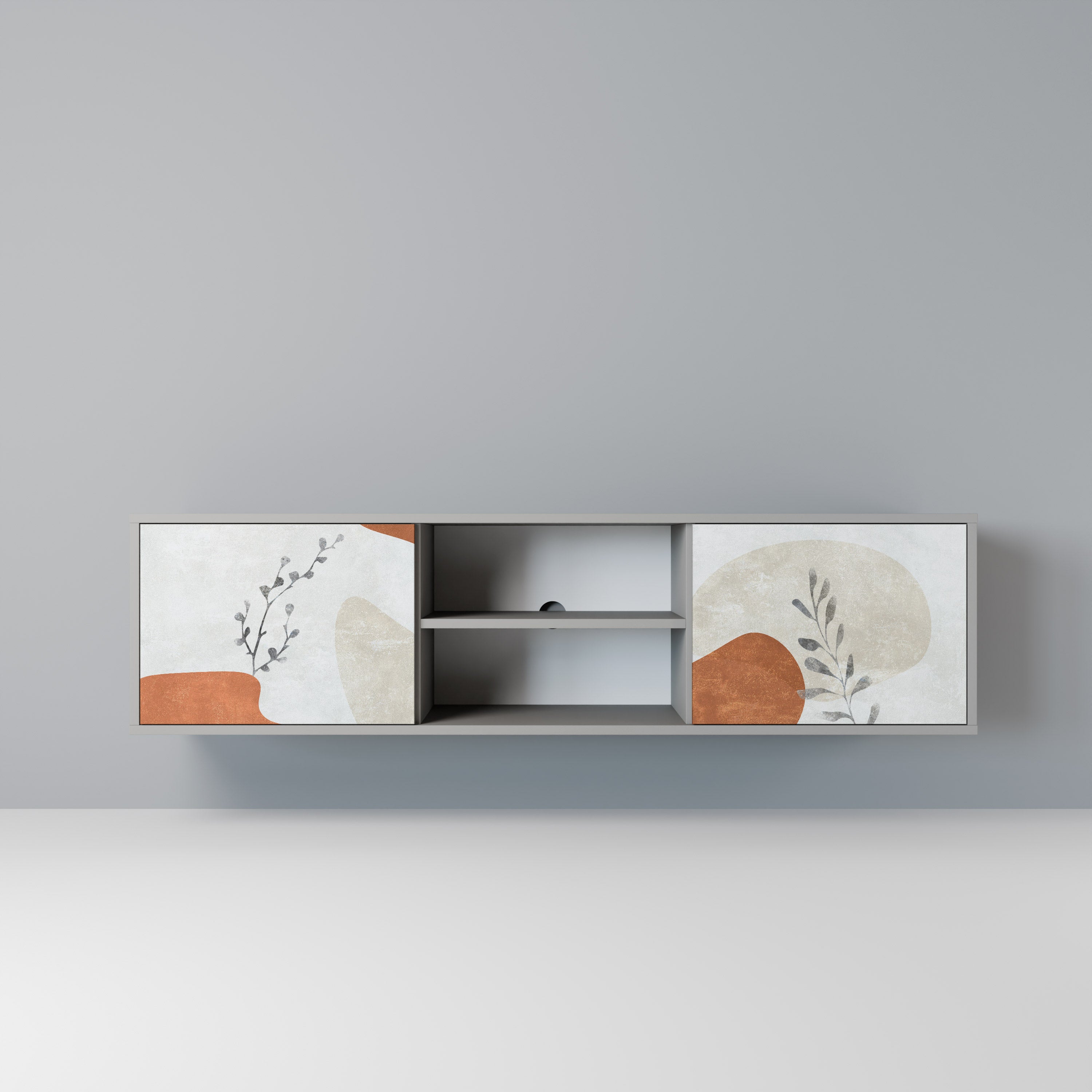 TRANQUIL TWIG 2-Door TV Stand in Grey Finish